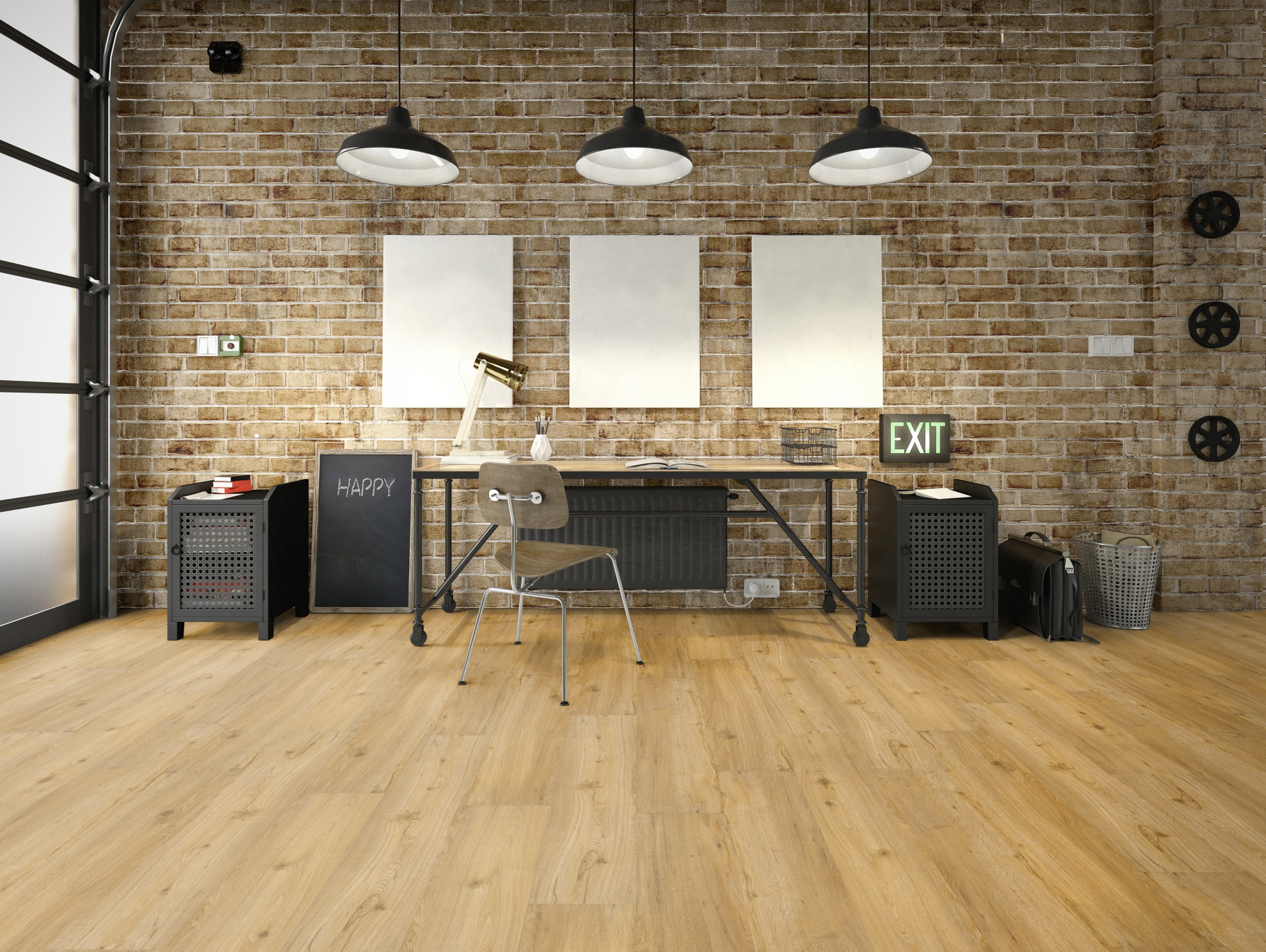 Milieubild Industrielles Wohnzimmer mit Arbeitsbereich - Friends by ter Hürne Klebe-Vinyl Eiche Conny Milieubild Industrielles Wohnzimmer mit Arbeitsbereich - Friends by ter Hürne 1188210003