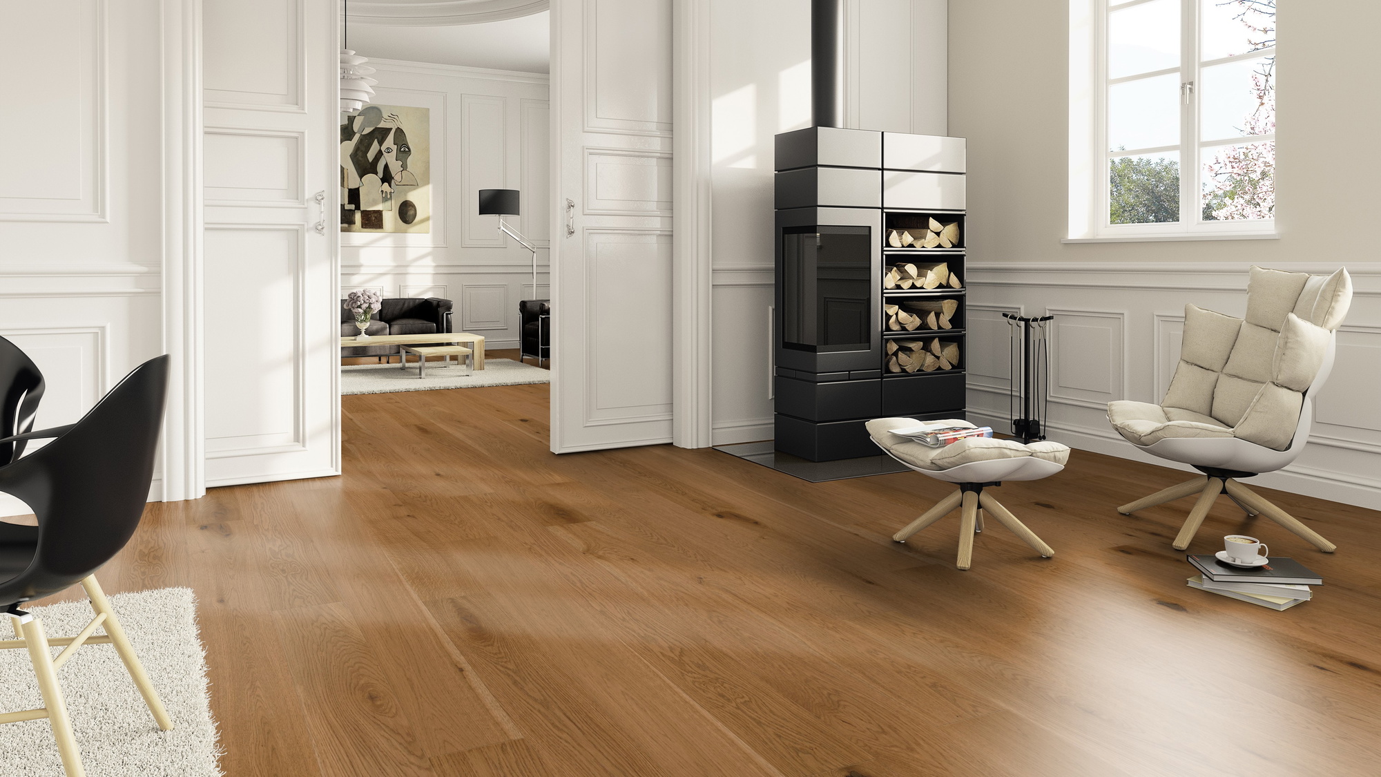 Milieubild Wohnzimmer im Landhaus-Stil mit Kamin - ter Hürne Parkett Tailored Collection Eiche Saint-Emilion Milieubild Wohnzimmer im Landhaus-Stil mit Kamin - ter Hürne 1101312476