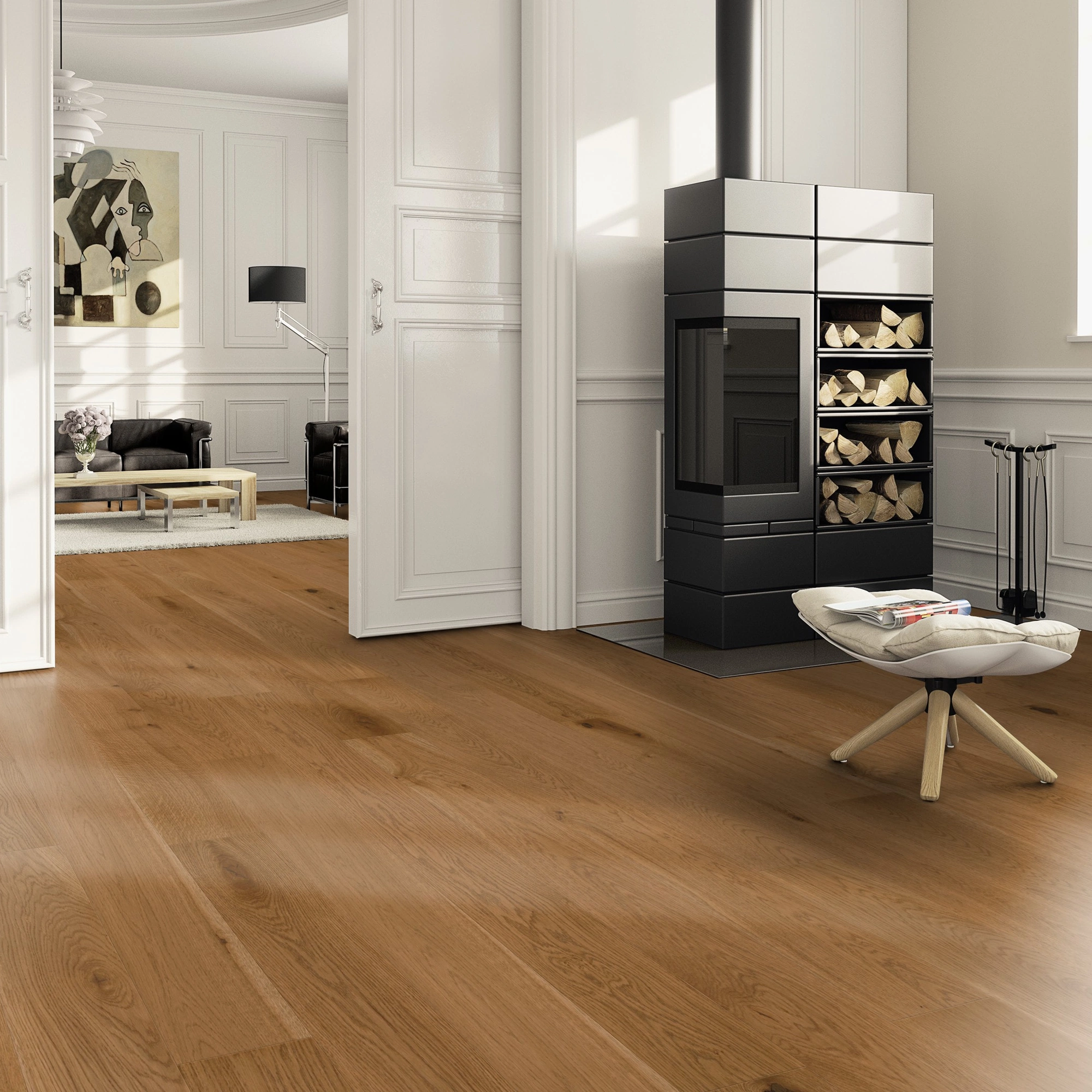 Milieubild Wohnzimmer im Landhaus-Stil mit Kamin - ter Hürne Parkett Tailored Collection Eiche Saint-Emilion Milieubild Wohnzimmer im Landhaus-Stil mit Kamin - ter Hürne 1101312476