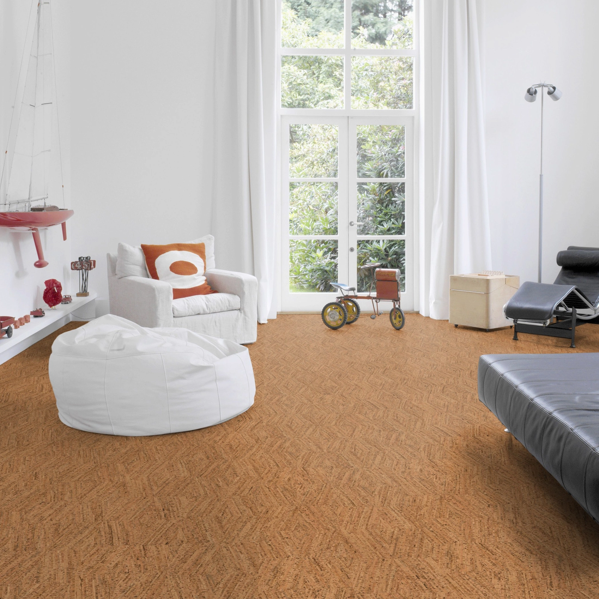 Milieubild Altbau-Wohnzimmer mit Kamin - Wicanders Wise HDF Klick-Korkboden cork Essence Novel Edge Natural Milieubild Altbau-Wohnzimmer mit Kamin - Wicanders Wise 80001300