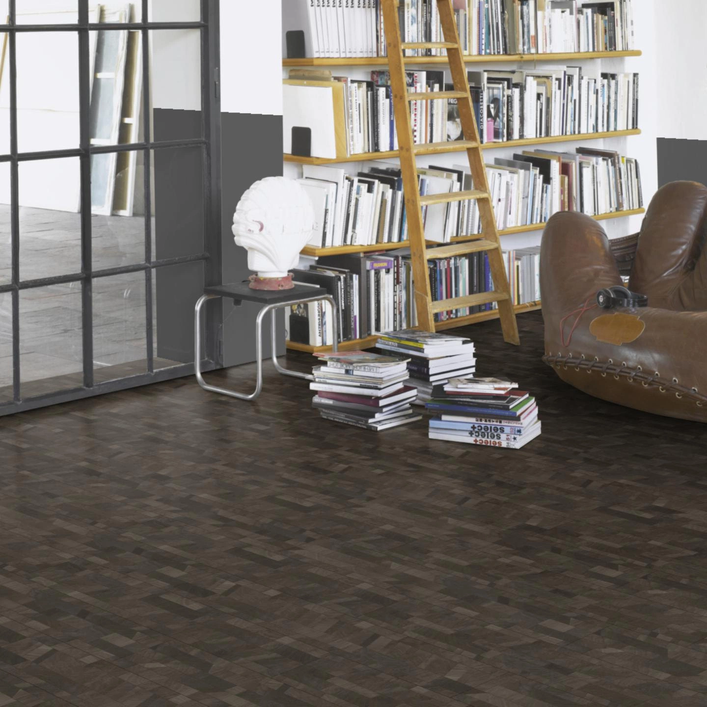 Milieubild Modernes Wohnzimmer mit Atelier - Parador HDF Klick-Designboden Modular ONE Cross Cut black Milieubild Modernes Wohnzimmer mit Atelier - Parador 1744553