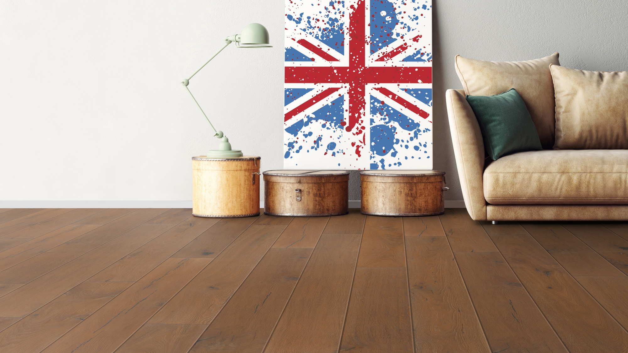 Milieubild Wohnzimmer mit Sofa - bodentiefe Perspektive - Bennett & Jones Parkett Britain's Finest Oak No. 9 Stuart Milieubild Wohnzimmer mit Sofa - bodentiefe Perspektive - Bennett & Jones 1148011908