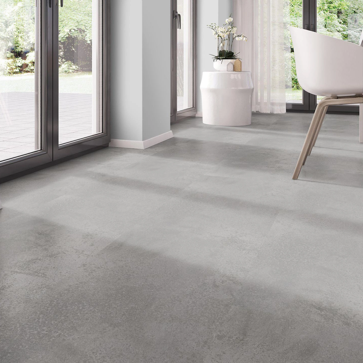 Milieubild Modernes Esszimmer - bodentiefe Perspektive - nexflor Klebe-Vinyl Oreios Collection Pelion Milieubild Modernes Esszimmer - bodentiefe Perspektive - nexflor NXF-51030-004