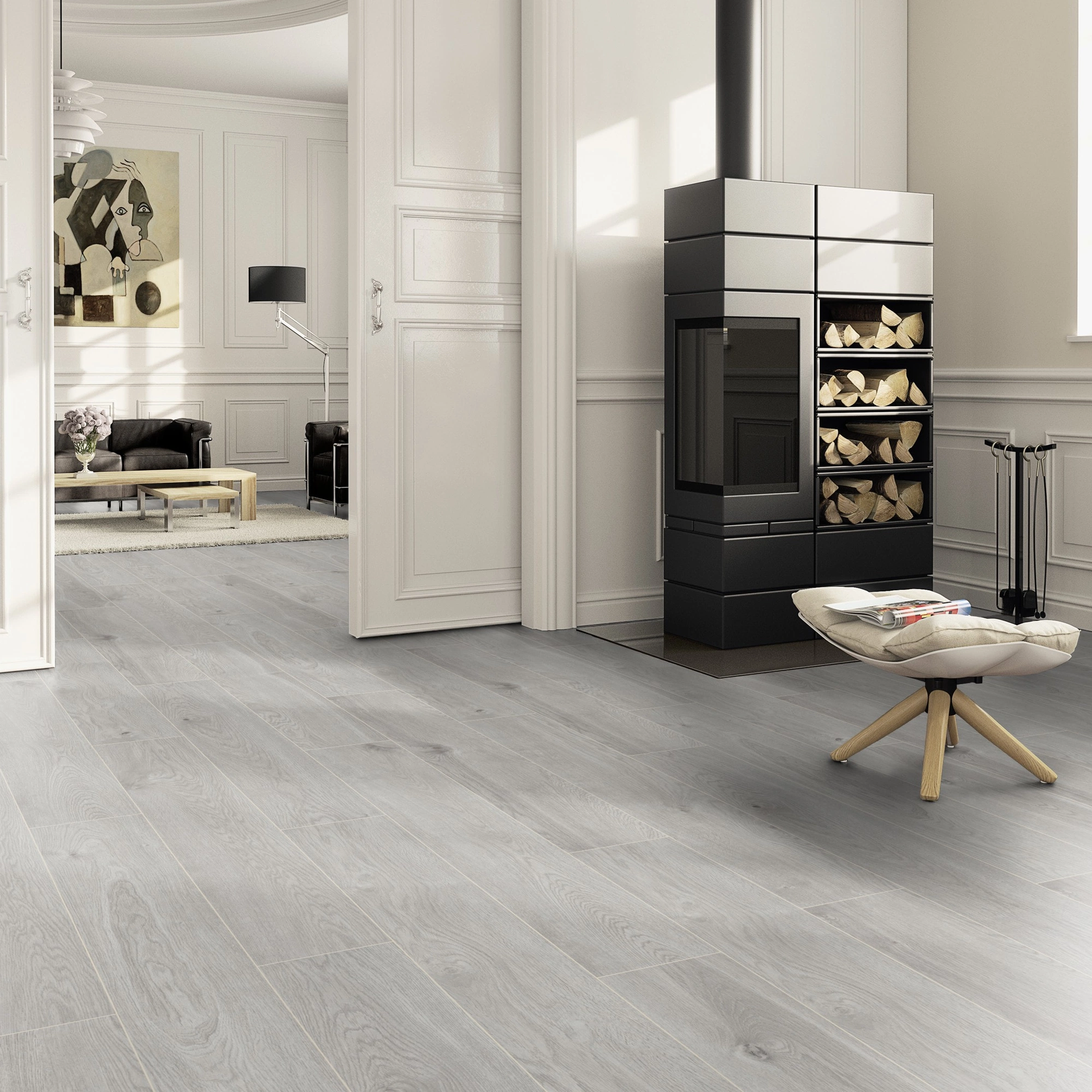 Milieubild Wohnzimmer im Landhaus-Stil mit Kamin - ter Hürne Klick-Designboden Dureco Strong Classic Edition Eiche Gotland Milieubild Wohnzimmer im Landhaus-Stil mit Kamin - ter Hürne 1101260051
