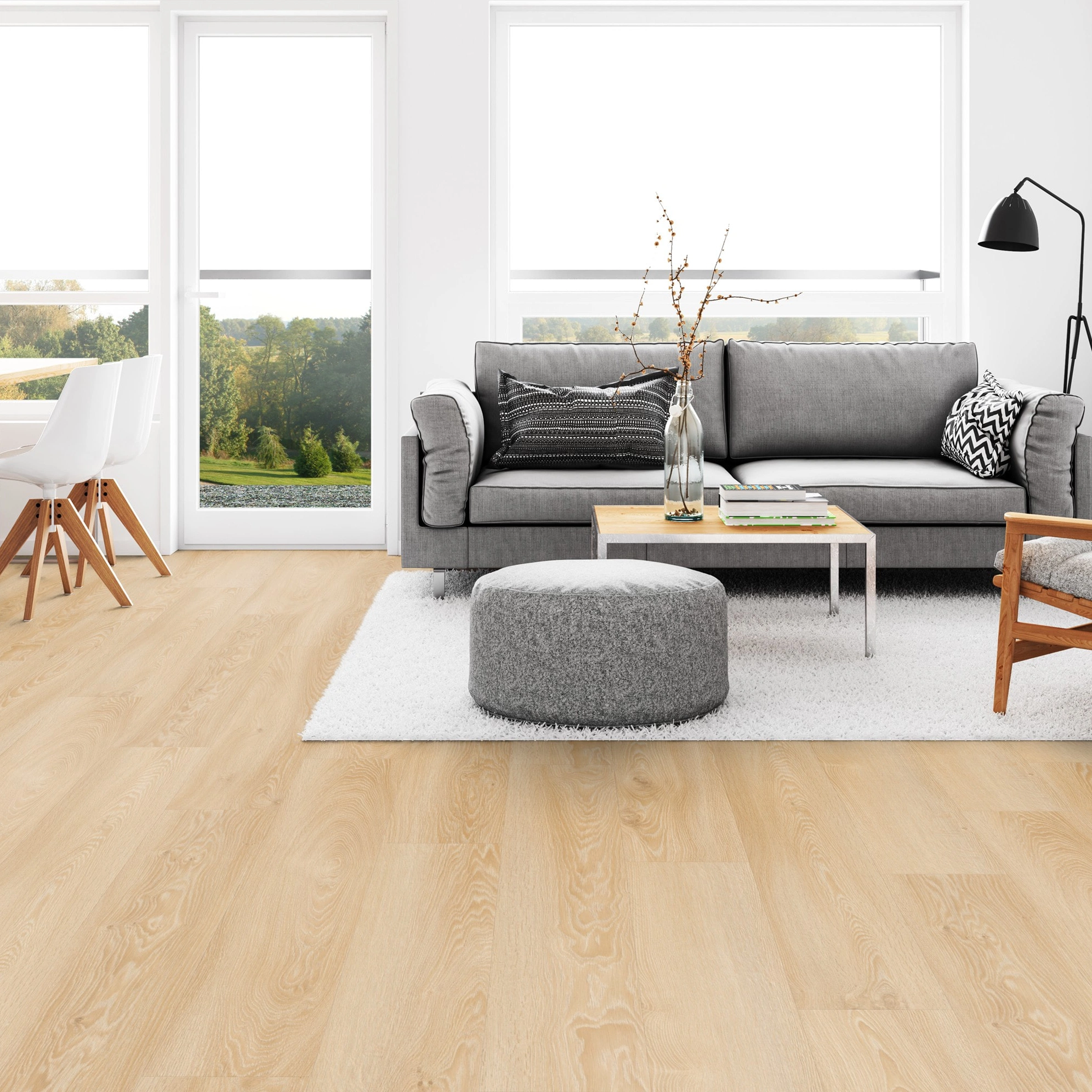 Milieubild Wohnzimmer mit Esszimmer - Tarkett Klebe-Vinyl Essence 30 Cool Oak Classical Milieubild Wohnzimmer mit Esszimmer - Tarkett 260055001