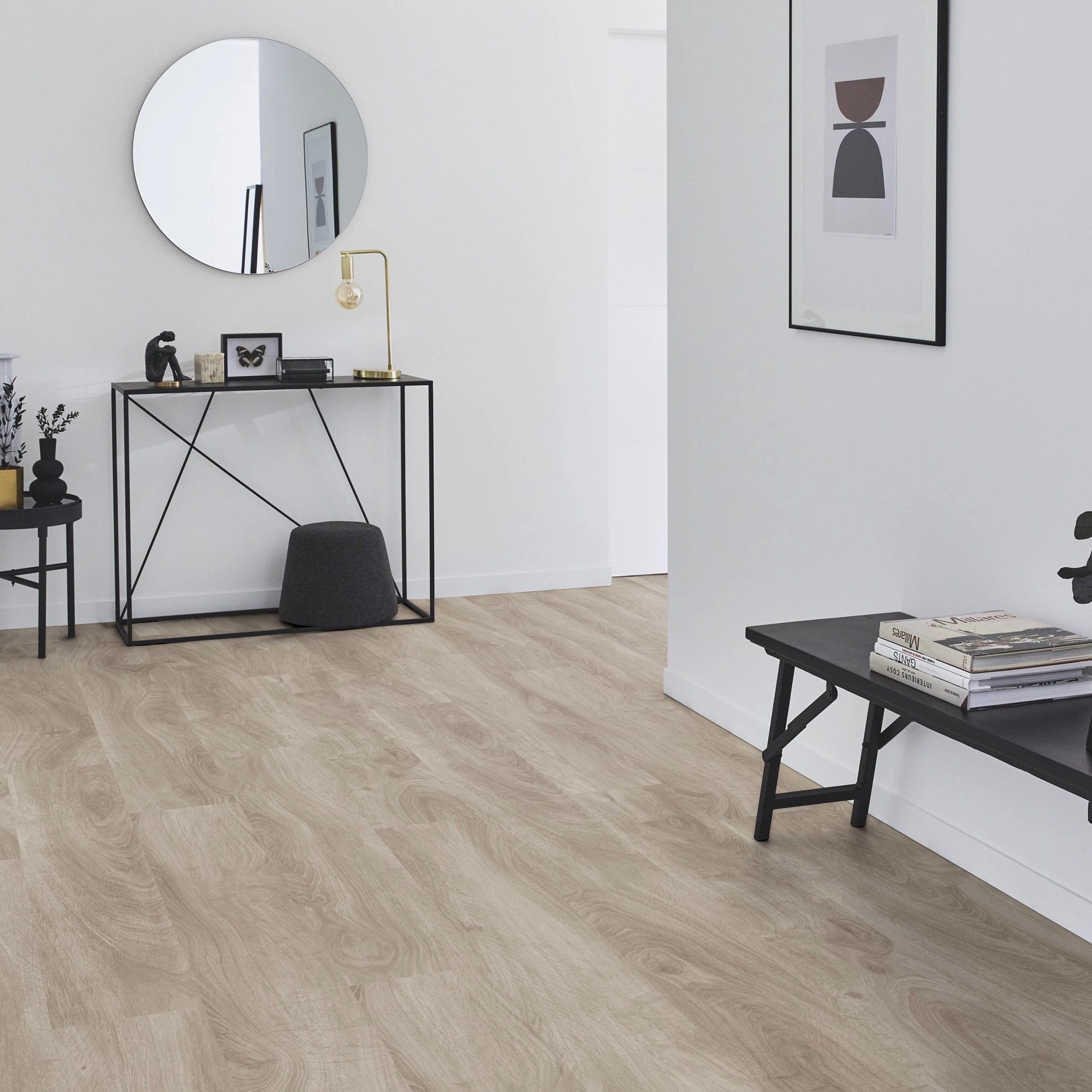 Milieubild Flur mit Sideboard und Spiegel - Tarkett Klebe-Vinyl iD Inspiration 30 CLASSICS English Oak Grey-beige Milieubild Flur mit Sideboard und Spiegel - Tarkett 24524011