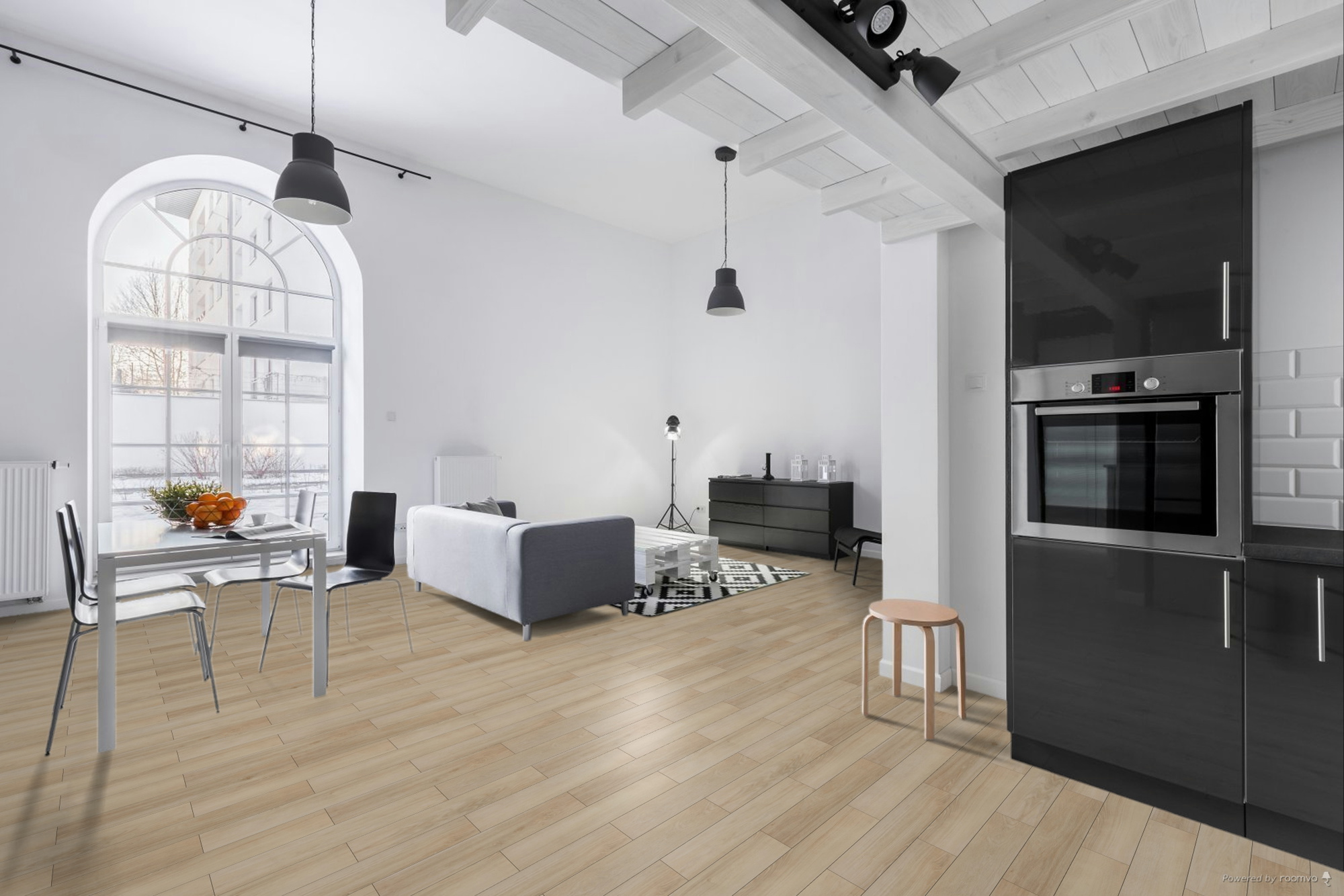 Milieubild Wohnzimmer mit Essbereich - BerryAlloc Klebe-Vinyl Zenn Gluedown 55 Herringbone Sorrento Milieubild Wohnzimmer mit Essbereich - BerryAlloc 60002262
