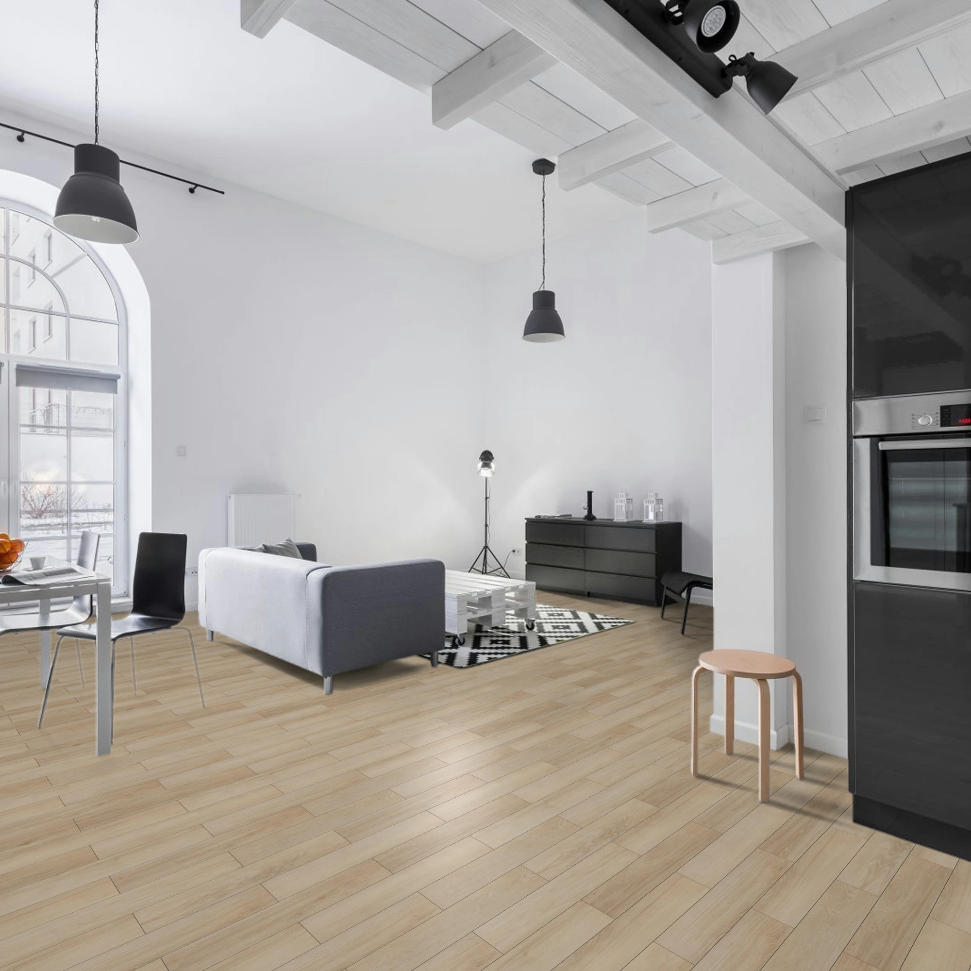 Milieubild Wohnzimmer mit Essbereich - BerryAlloc Klebe-Vinyl Zenn Gluedown 55 Herringbone Sorrento Milieubild Wohnzimmer mit Essbereich - BerryAlloc 60002262