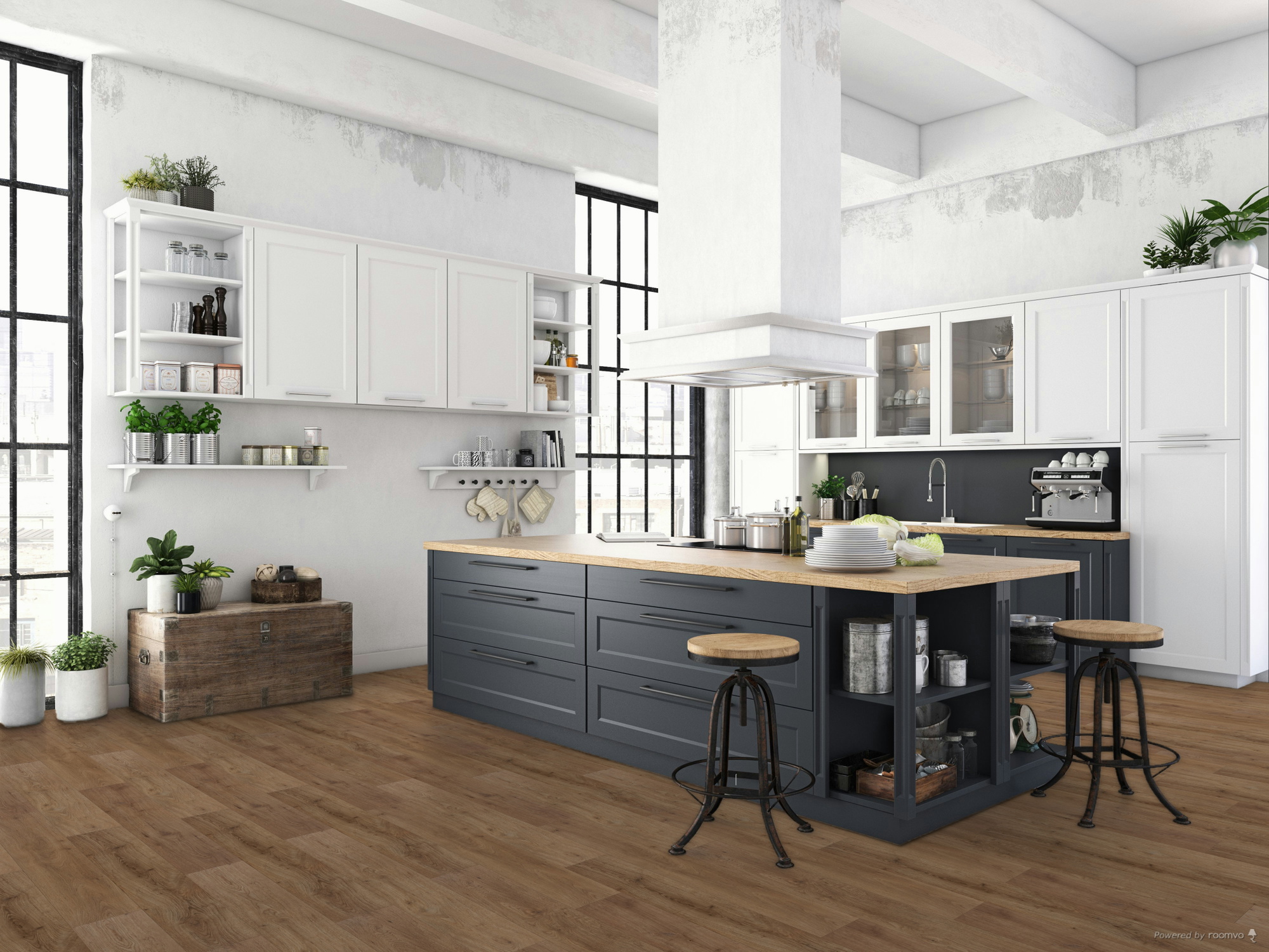 Milieubild Küche mit Küchenblock im englischen Stil - BerryAlloc Klebe-Vinyl Zenn Gluedown 55 Porto Milieubild Küche mit Küchenblock im englischen Stil - BerryAlloc 60002255