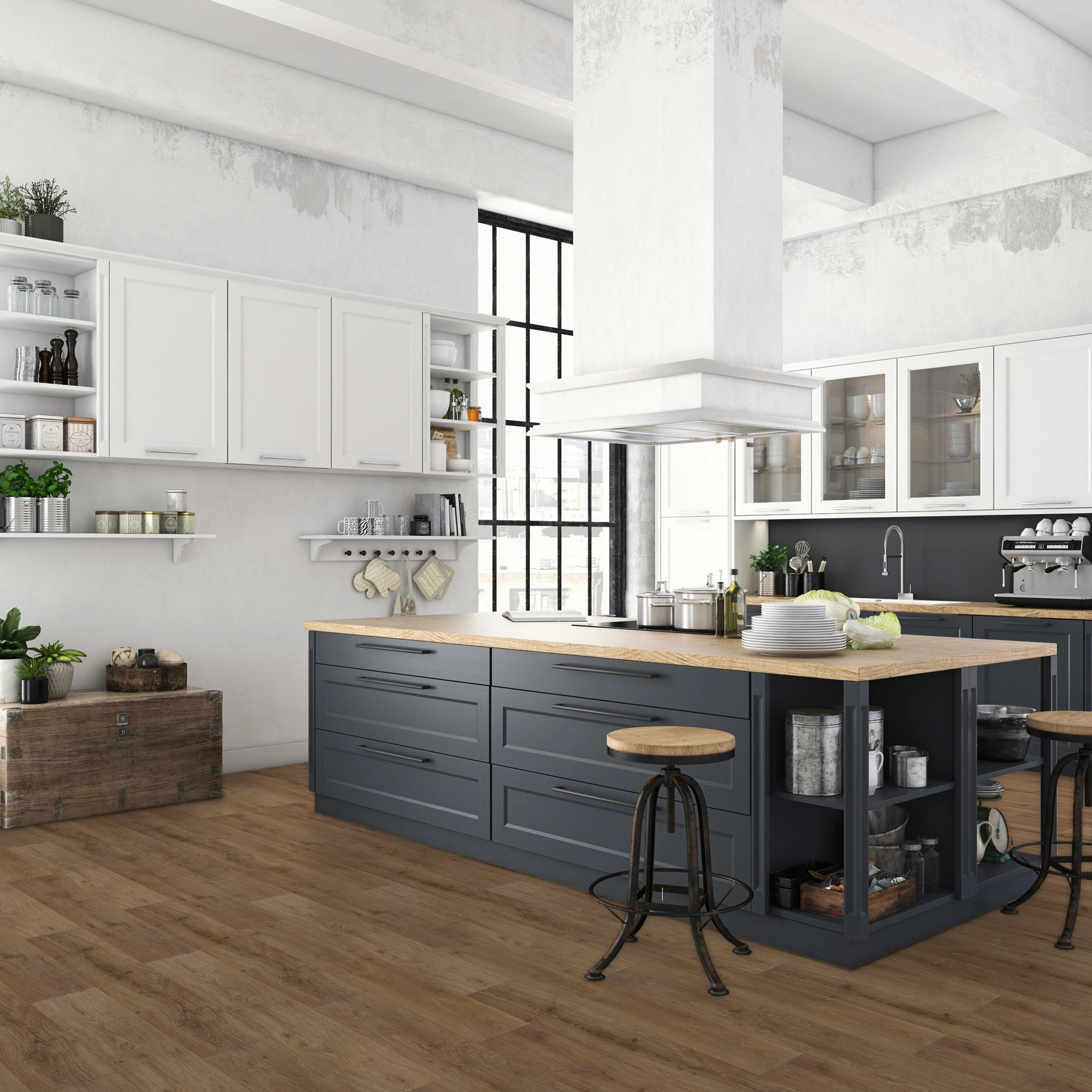 Milieubild Küche mit Küchenblock im englischen Stil - BerryAlloc Klebe-Vinyl Zenn Gluedown 55 Porto Milieubild Küche mit Küchenblock im englischen Stil - BerryAlloc 60002255