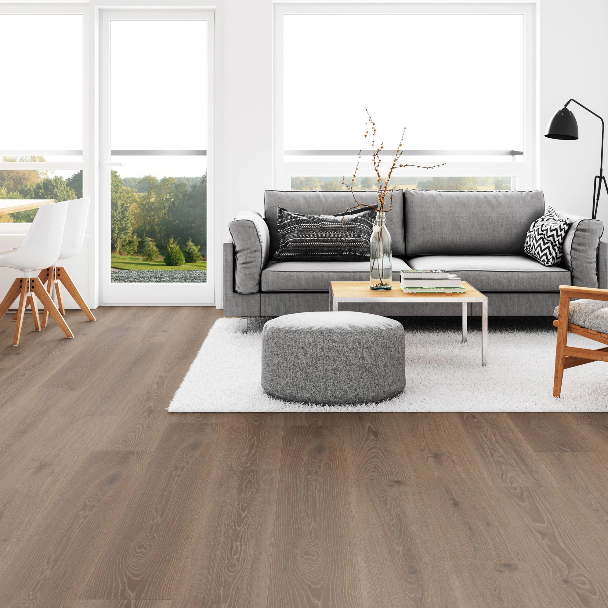 Milieubild Wohnzimmer mit Esszimmer - Tarkett Klebe-Vinyl Essence 30 Tribe Oak Mocha Milieubild Wohnzimmer mit Esszimmer - Tarkett 260055009