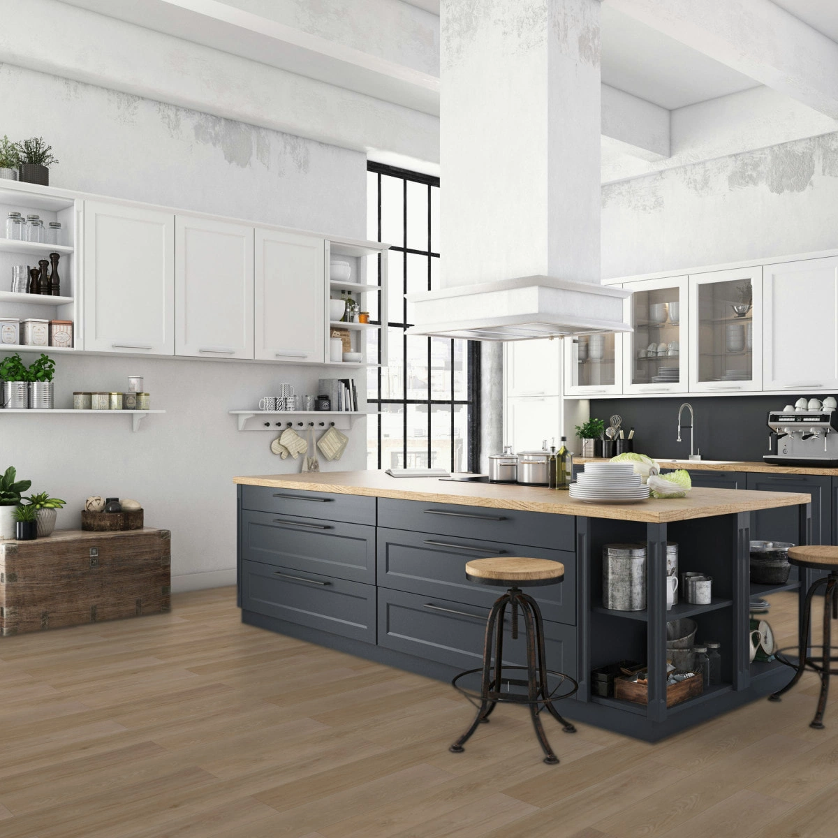 Milieubild Küche mit Küchenblock im englischen Stil - BerryAlloc Klebe-Vinyl Zenn Gluedown 30 Orlando Milieubild Küche mit Küchenblock im englischen Stil - BerryAlloc 60002219