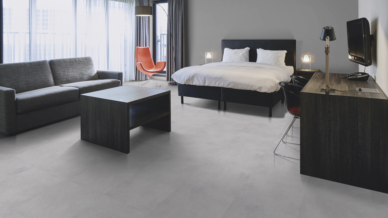 Milieubild Hotelzimmer mit Kingsize-Bett - Forbo Flooring 243649