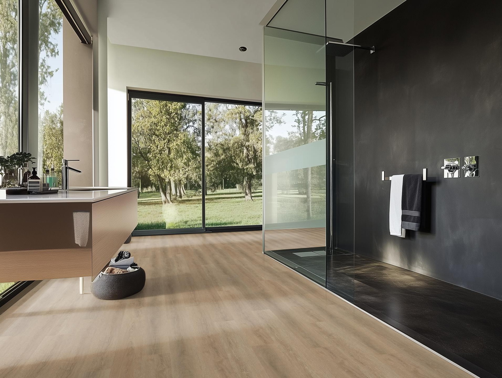 Milieubild Modernes Badezimmer mit bodentiefer Dusche - nexflor NXF-60030-014