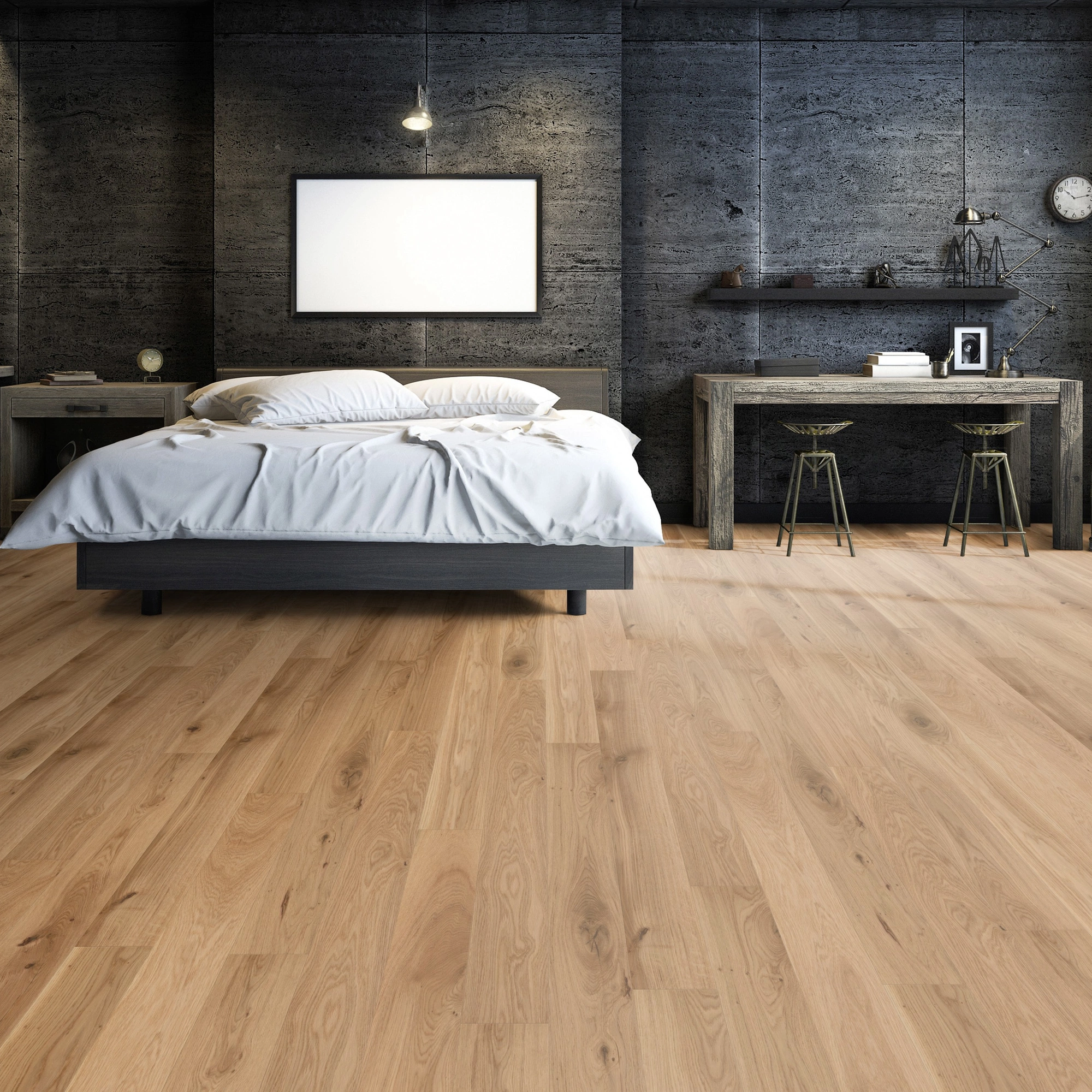 Milieubild Großzügiges Schafzimmer mit Steinwand - Friends by ter Hürne Parkett Eiche Adam Milieubild Großzügiges Schafzimmer mit Steinwand - Friends by ter Hürne 1188312445