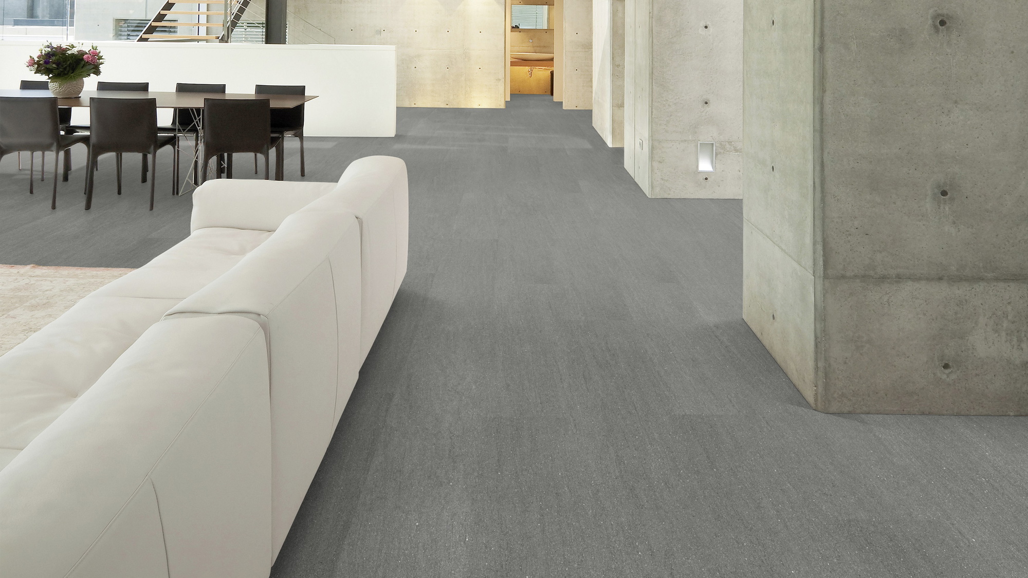 Milieubild Wohnzimmer im Loft-Stil - Wicanders Wise HDF Klick-Designboden stone Natural Basaltina Stone Grey Milieubild Wohnzimmer im Loft-Stil - Wicanders Wise 80003899
