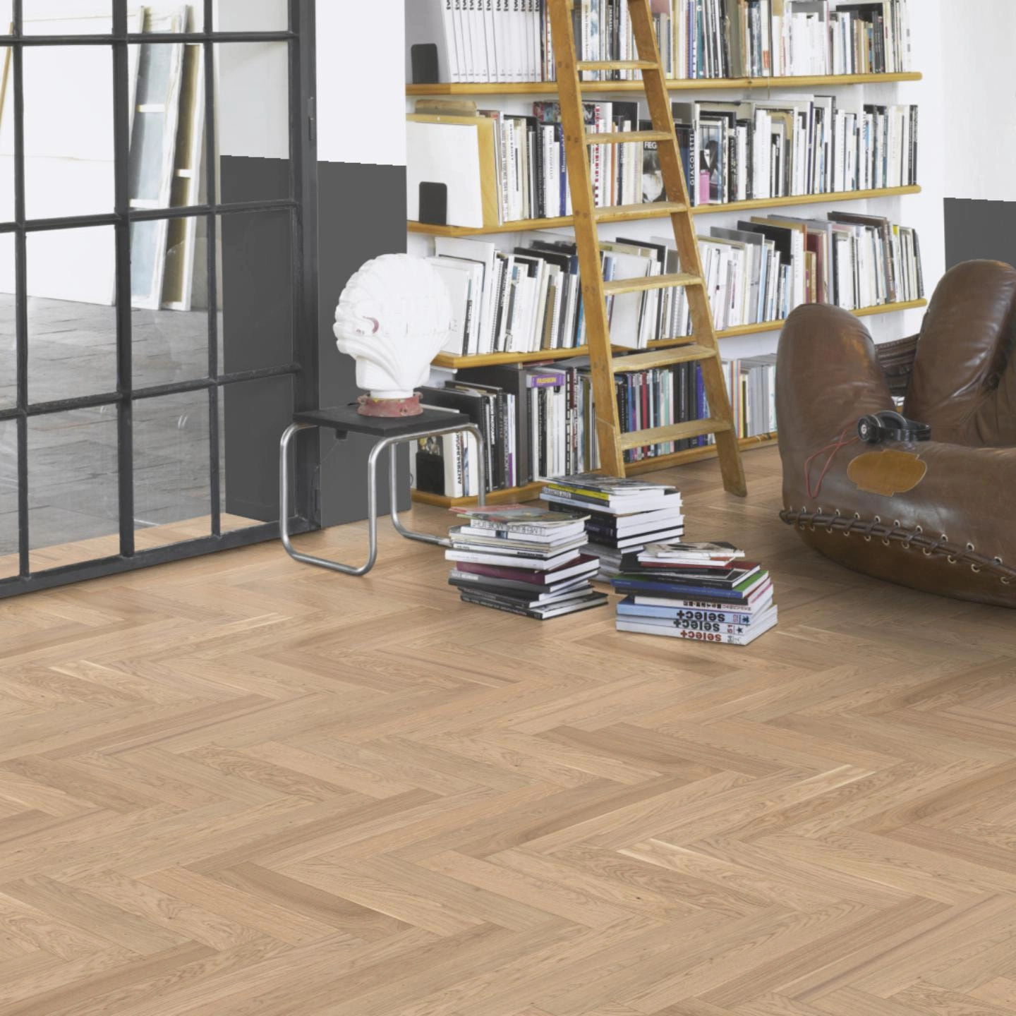 Milieubild Modernes Wohnzimmer mit Atelier - Parador Parkett Trendtime 3 Eiche Pure Milieubild Modernes Wohnzimmer mit Atelier - Parador 1601580