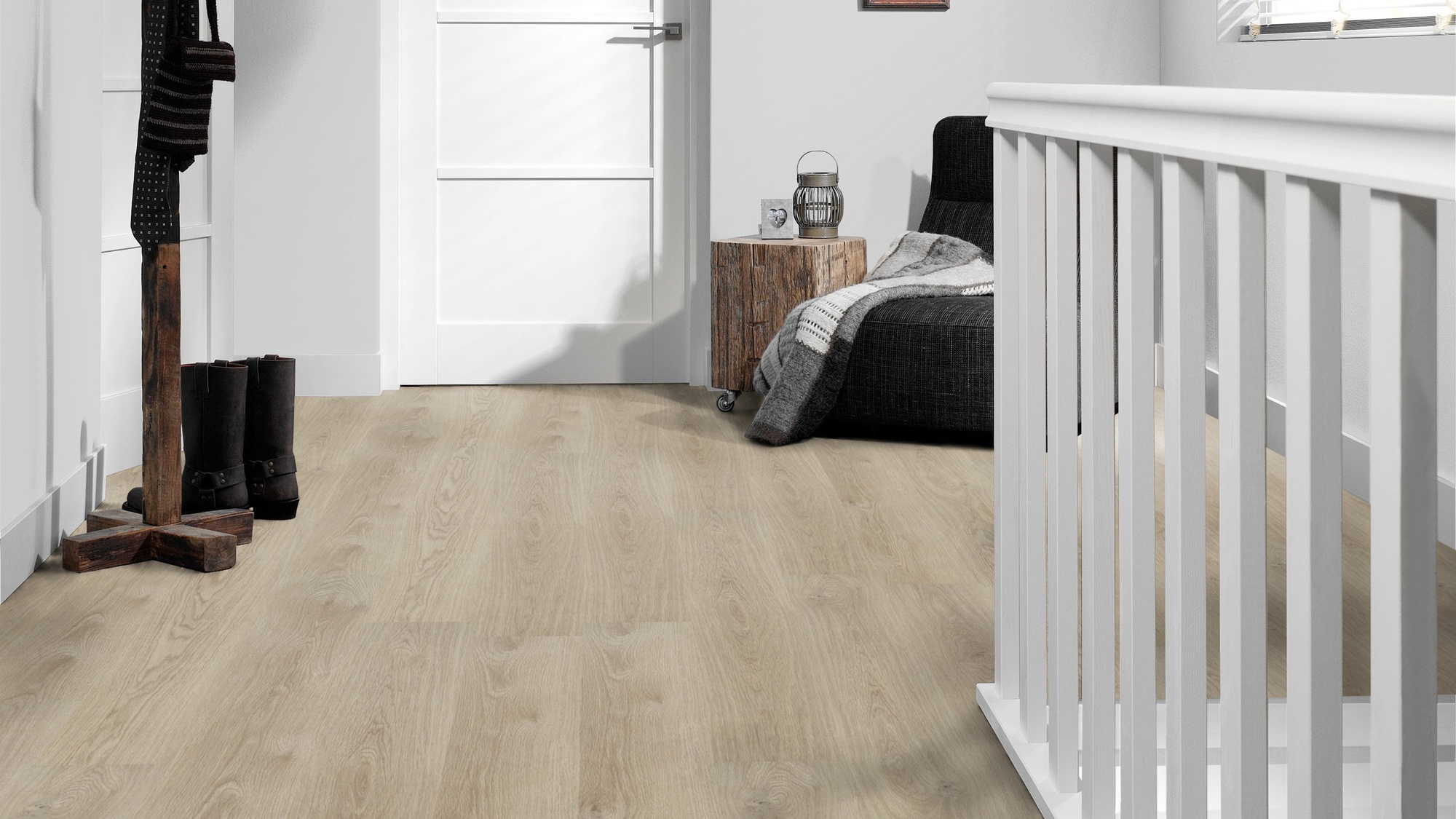 Milieubild Flur mit Treppenlauf - Forbo Flooring Klebe-Vinyl Enduro Dryback Wood Washed Oak Milieubild Flur mit Treppenlauf - Forbo Flooring 217618