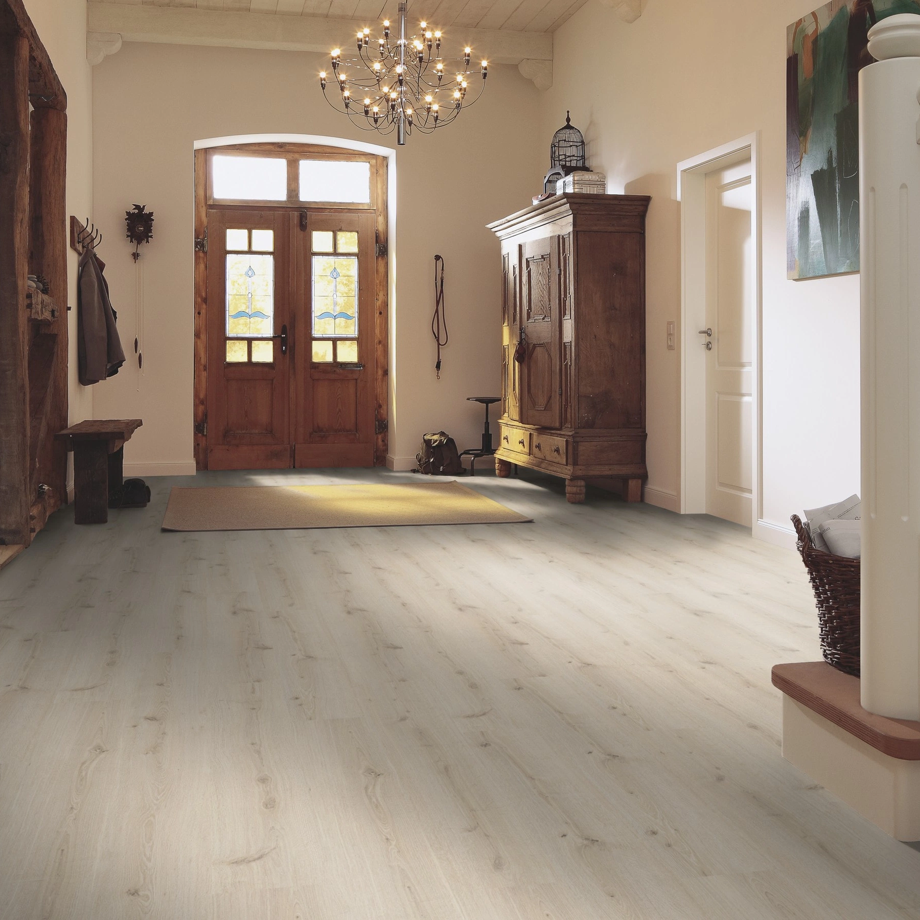 Milieubild Eingangsbereich mit Flur im Landhaus-Stil - MEISTER Laminat LC 150 Turmeiche cremeweiß Milieubild Eingangsbereich mit Flur im Landhaus-Stil - MEISTER 600014-1288198-07119