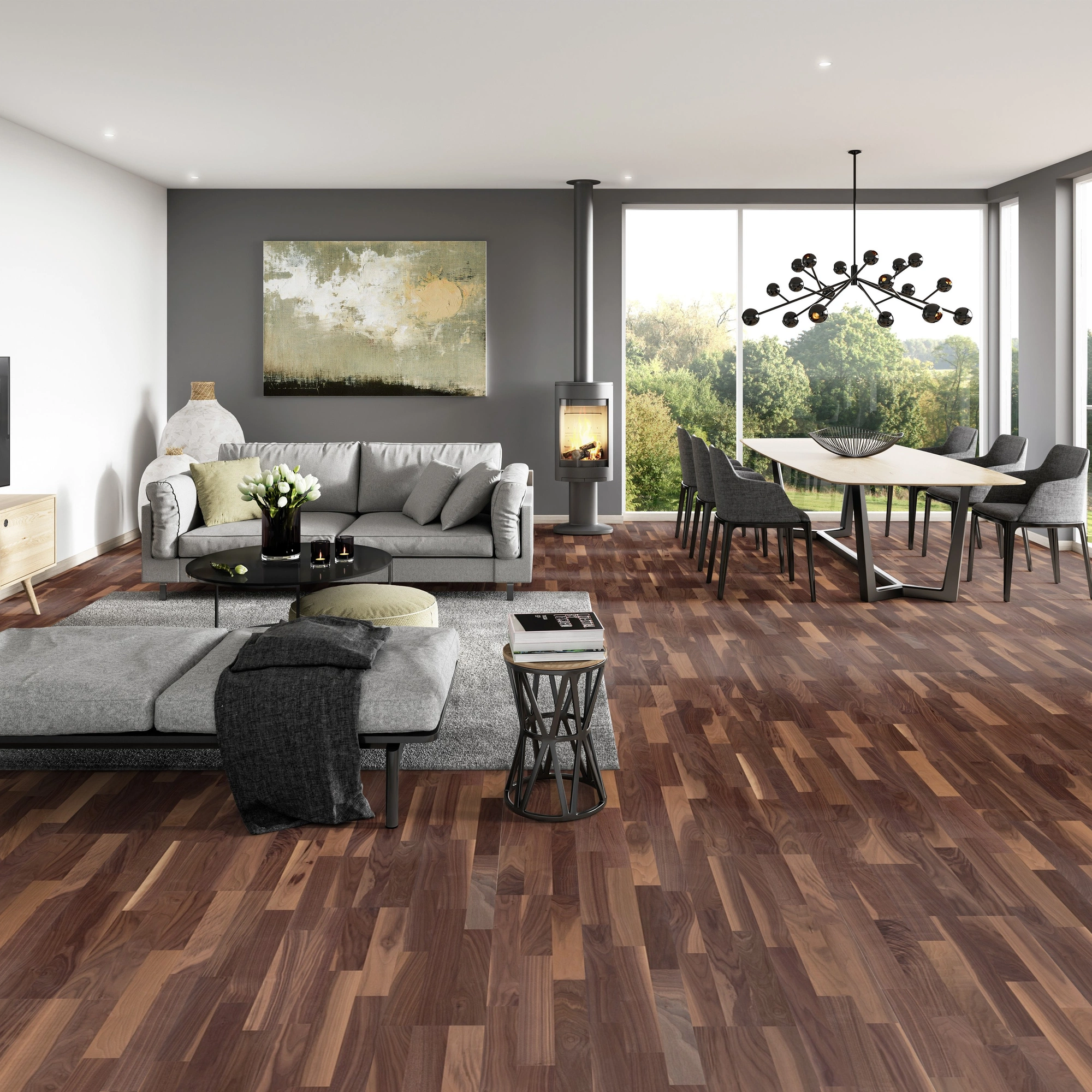 Milieubild Modernes Wohnzimmer mit Essbereich - ter Hürne Parkett Pride Of Nature Collection Nussbaum Milieubild Modernes Wohnzimmer mit Essbereich - ter Hürne 1101011529