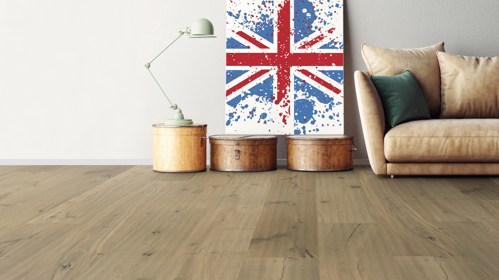 Milieubild Wohnzimmer mit Sofa - bodentiefe Perspektive - Bennett & Jones Parkett Grand Houses Oak No.21 Warwick Milieubild Wohnzimmer mit Sofa - bodentiefe Perspektive - Bennett & Jones 1148012299