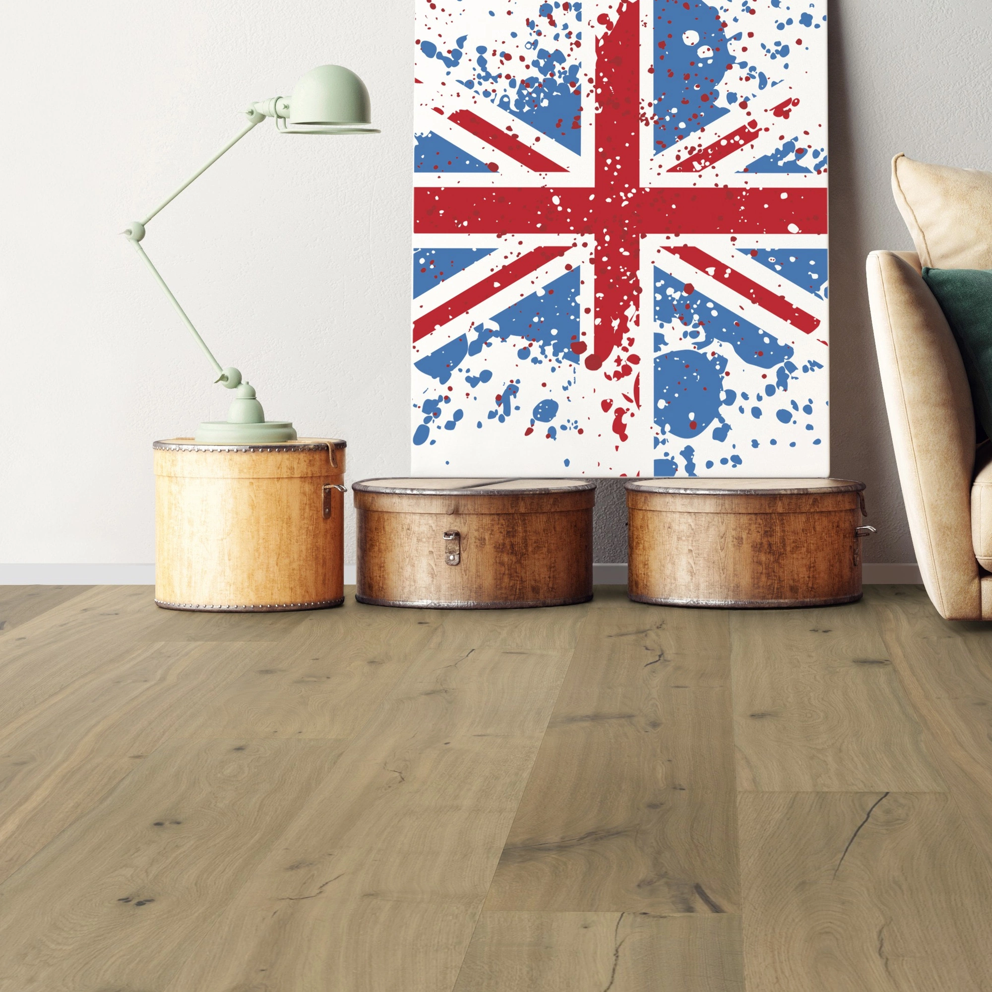 Milieubild Wohnzimmer mit Sofa - bodentiefe Perspektive - Bennett & Jones Parkett Grand Houses Oak No.21 Warwick Milieubild Wohnzimmer mit Sofa - bodentiefe Perspektive - Bennett & Jones 1148012299