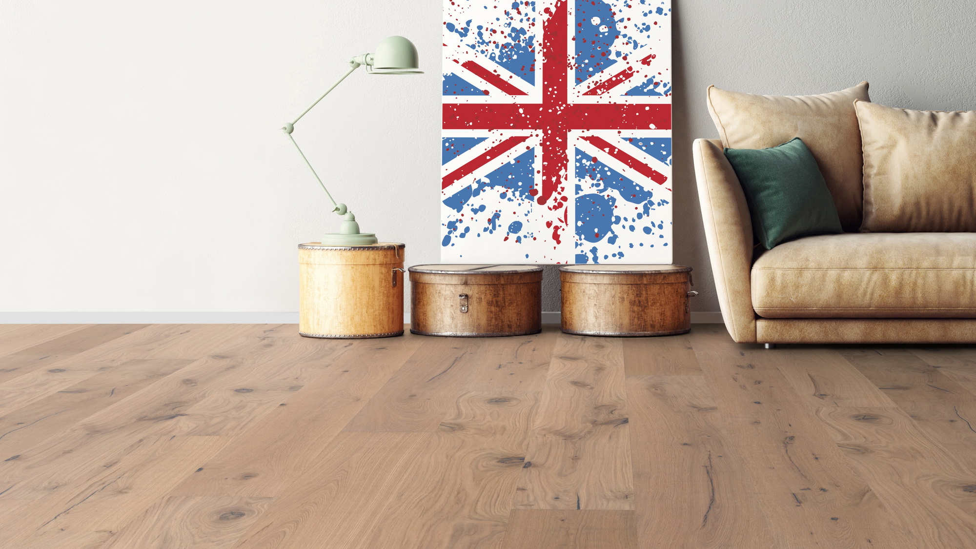 Milieubild Wohnzimmer mit Sofa - bodentiefe Perspektive - Bennett & Jones Parkett Britain's Finest Oak No. 6 Stirling Milieubild Wohnzimmer mit Sofa - bodentiefe Perspektive - Bennett & Jones 1148010113