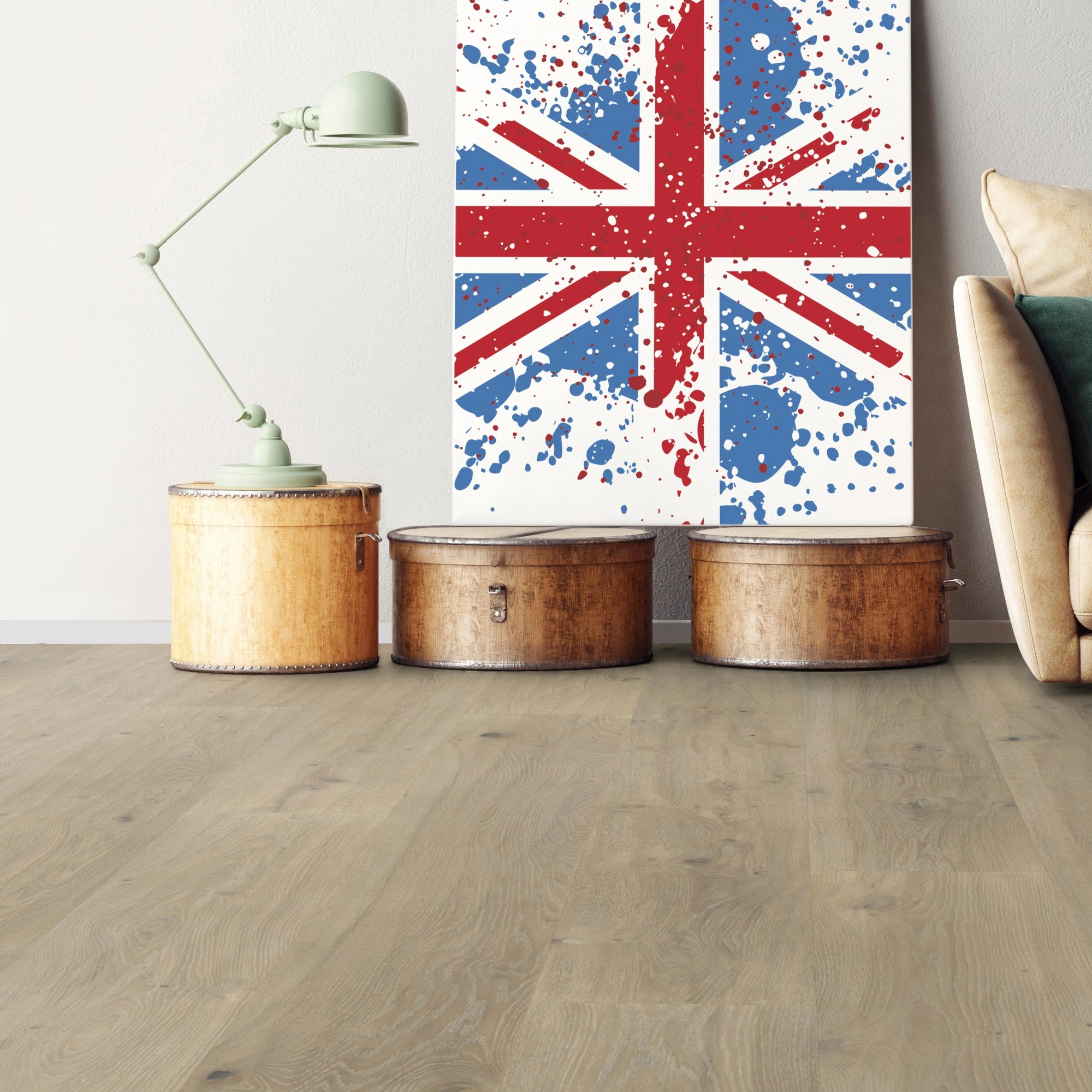 Milieubild Wohnzimmer mit Sofa - bodentiefe Perspektive - Bennett & Jones Parkett Grand Houses Oak No.20 Howard Milieubild Wohnzimmer mit Sofa - bodentiefe Perspektive - Bennett & Jones 1148012298