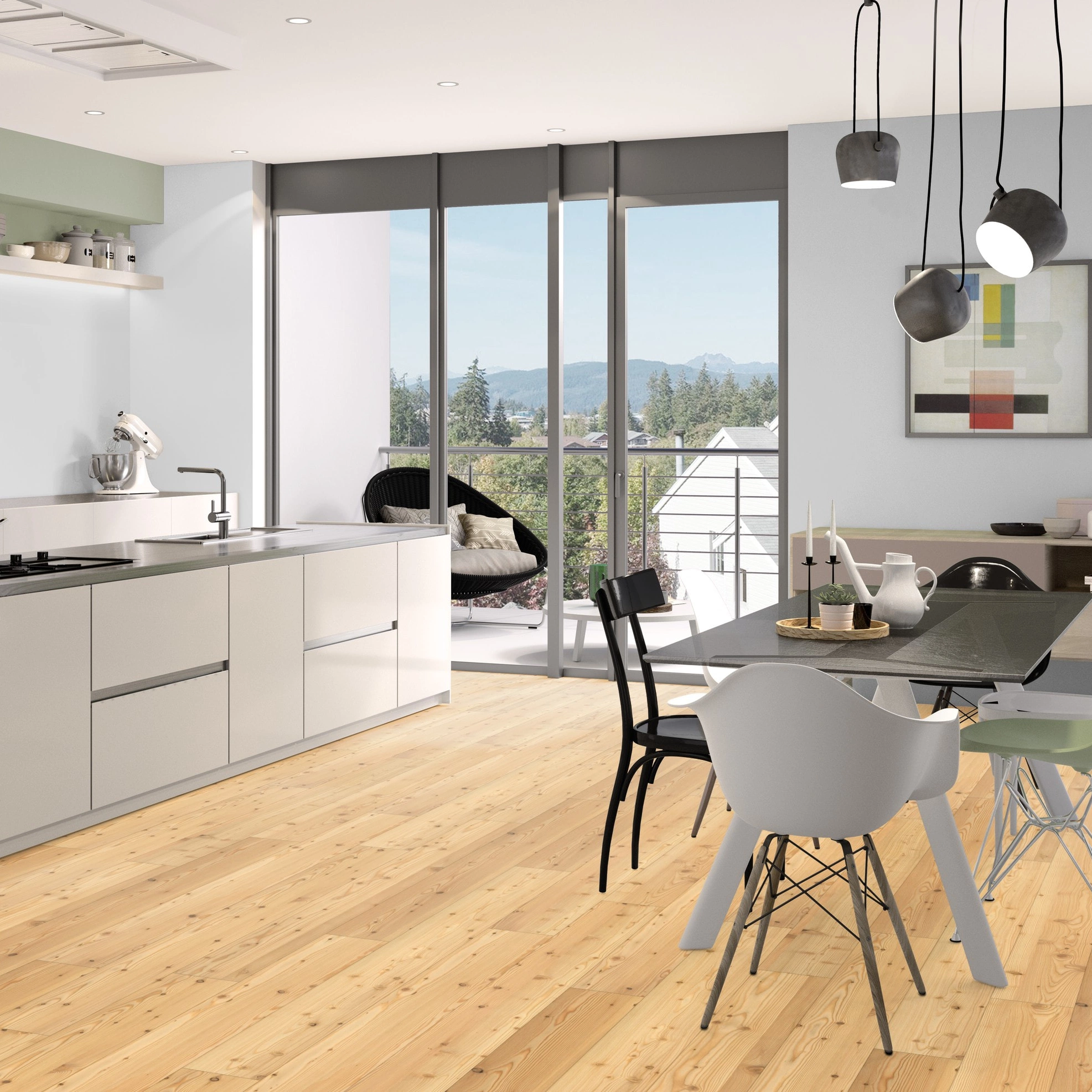 Milieubild Moderne Küche mit Balkon - Admonter Parkett Stammbaum Kollektion Lärche natur Milieubild Moderne Küche mit Balkon - Admonter 118345