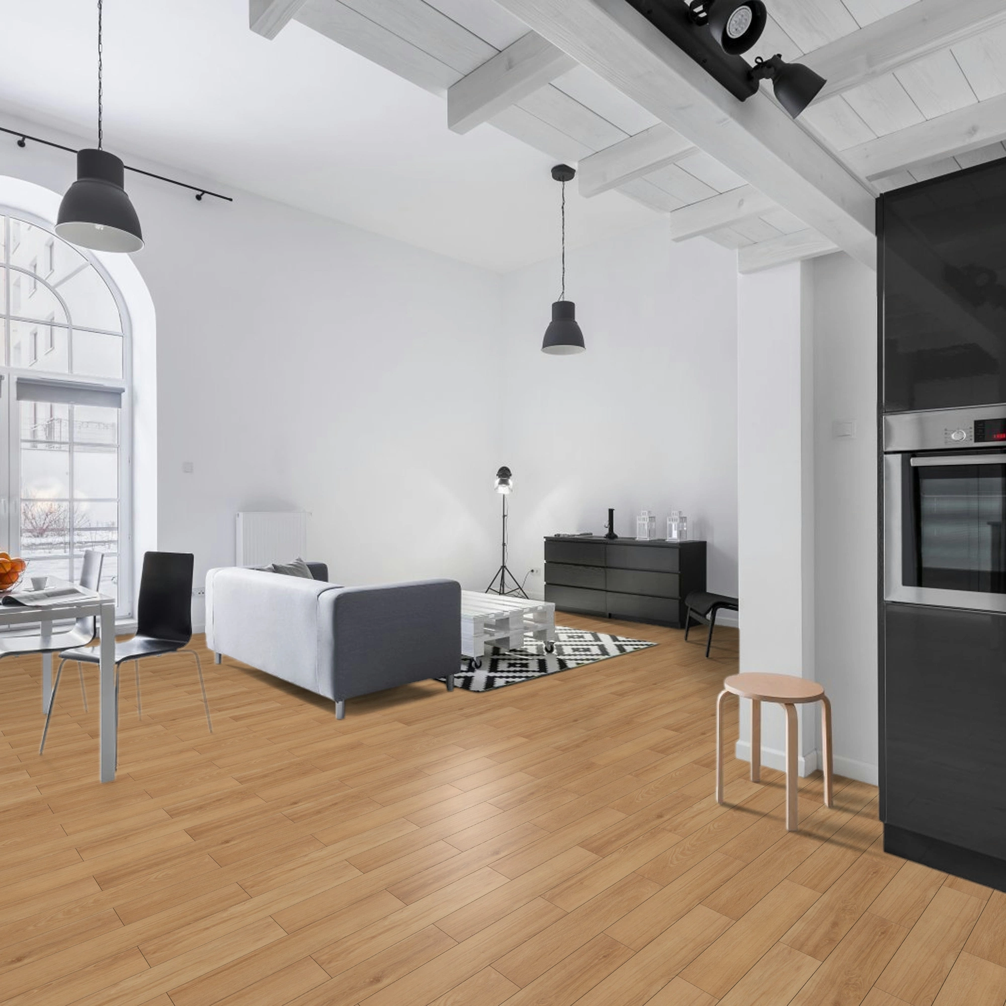 Milieubild Wohnzimmer mit Essbereich - BerryAlloc Klebe-Vinyl Zenn Gluedown 55 Herringbone Monsanto Milieubild Wohnzimmer mit Essbereich - BerryAlloc 60002263