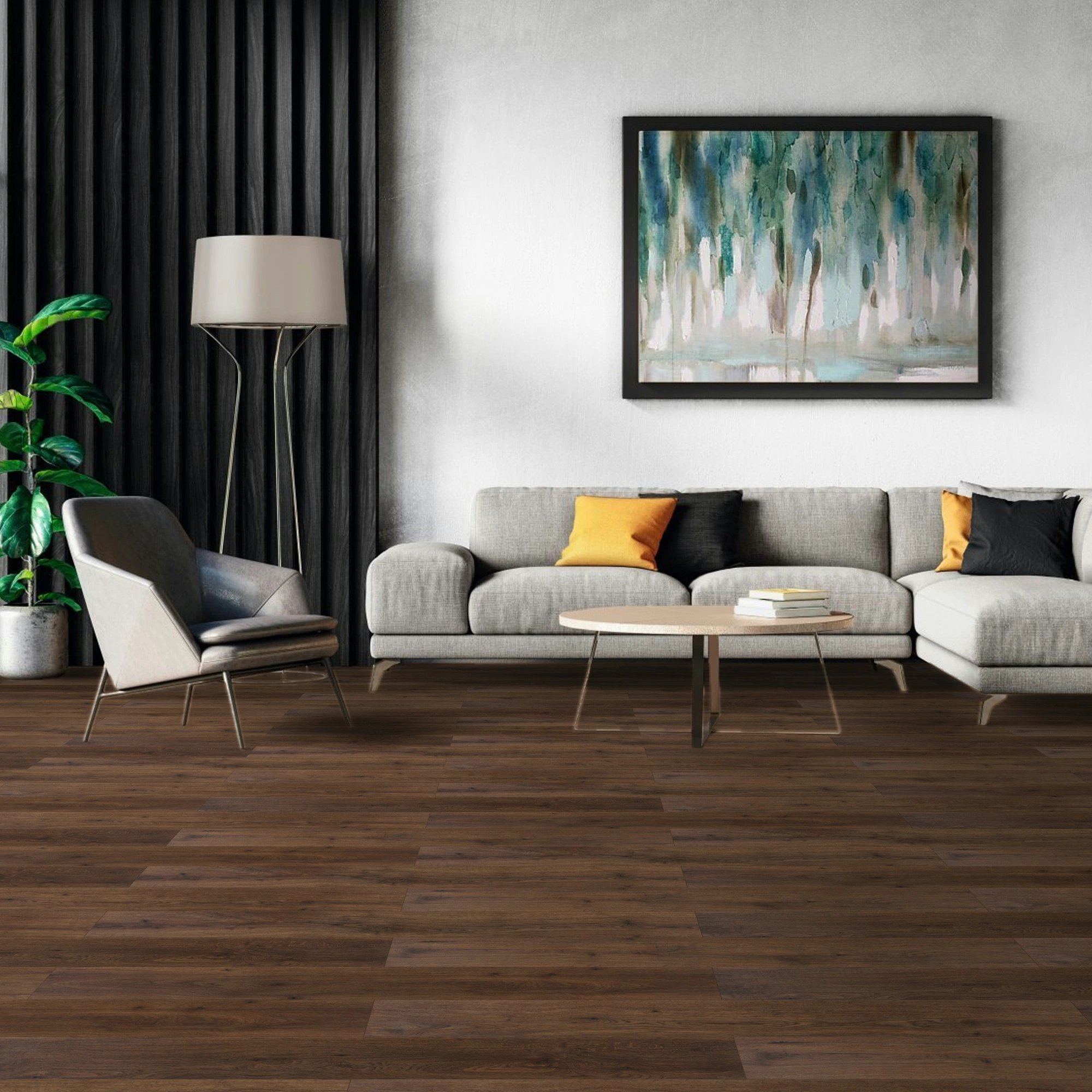 Milieubild Modernes Wohnzimmer mit Sessel und Sofa - BerryAlloc Klebe-Vinyl Zenn Gluedown 55 Palermo Milieubild Modernes Wohnzimmer mit Sessel und Sofa - BerryAlloc 60002254