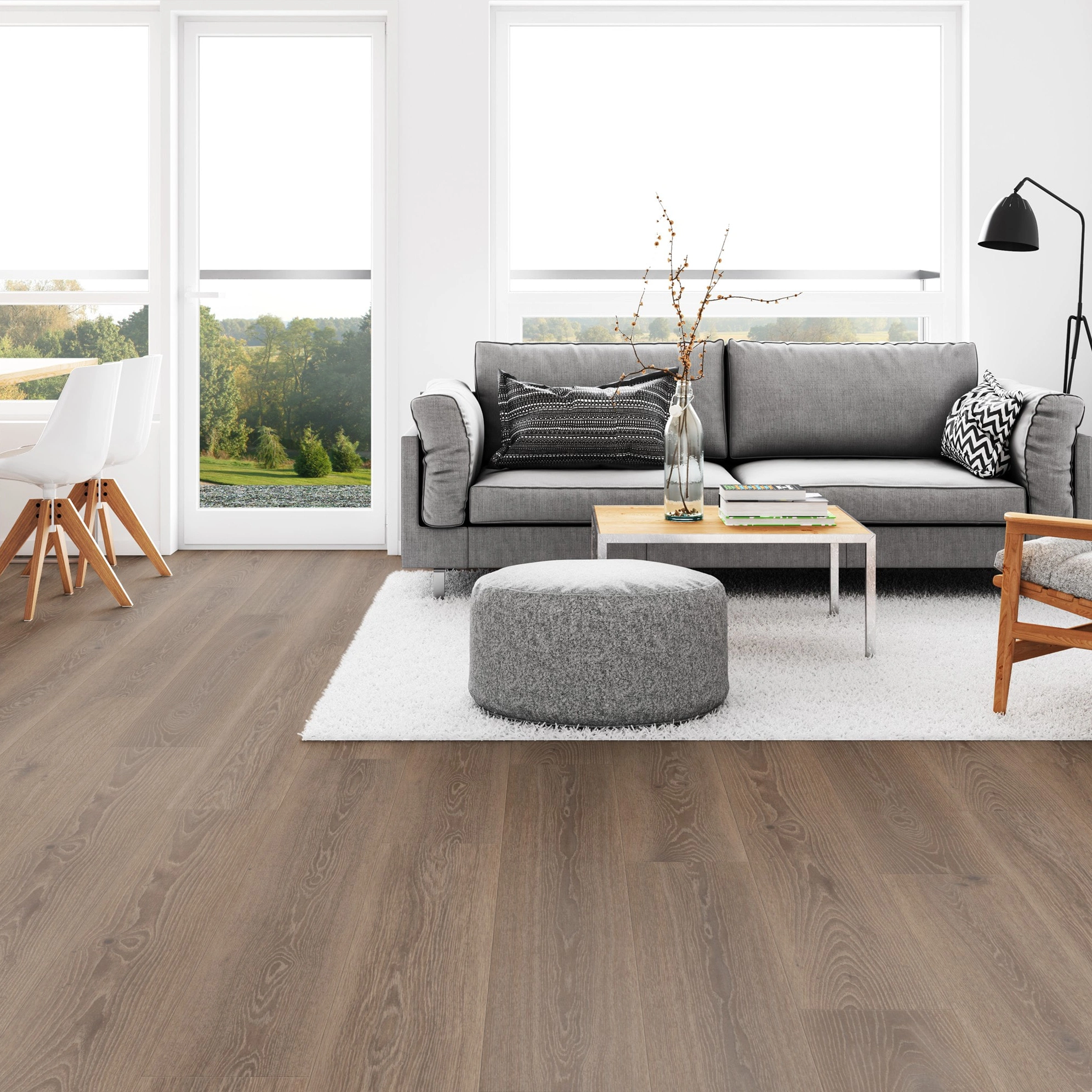 Milieubild Wohnzimmer mit Esszimmer - Tarkett Klebe-Vinyl Essence 55 Tribe Oak Mocha Milieubild Wohnzimmer mit Esszimmer - Tarkett 260053009