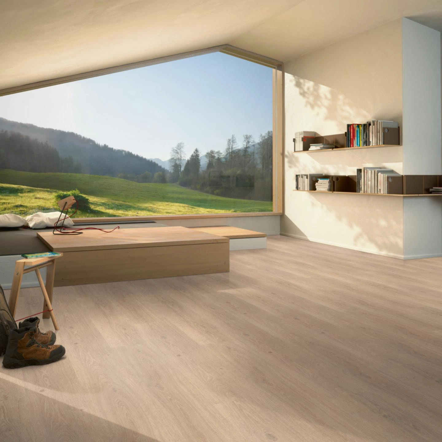 Milieubild Moderne Hütte mit Blick in die Natur - Parador HDF Klick-Vinyl Basic 30 Eiche Studioline geschliffen Milieubild Moderne Hütte mit Blick in die Natur - Parador 1601336