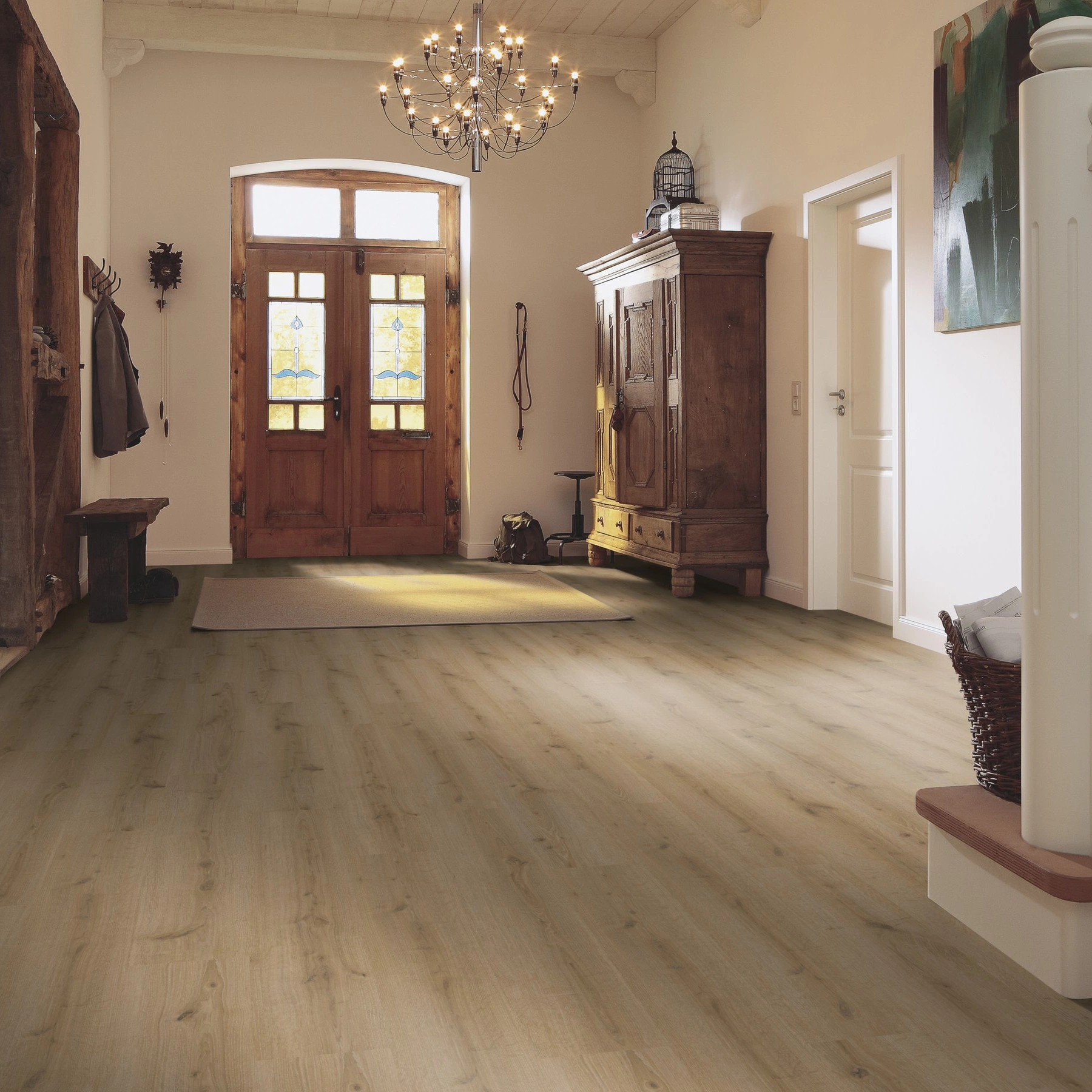 Milieubild Eingangsbereich mit Flur im Landhaus-Stil - MEISTER Laminat LC 150 Turmeiche creme Milieubild Eingangsbereich mit Flur im Landhaus-Stil - MEISTER 600014-1288198-07120