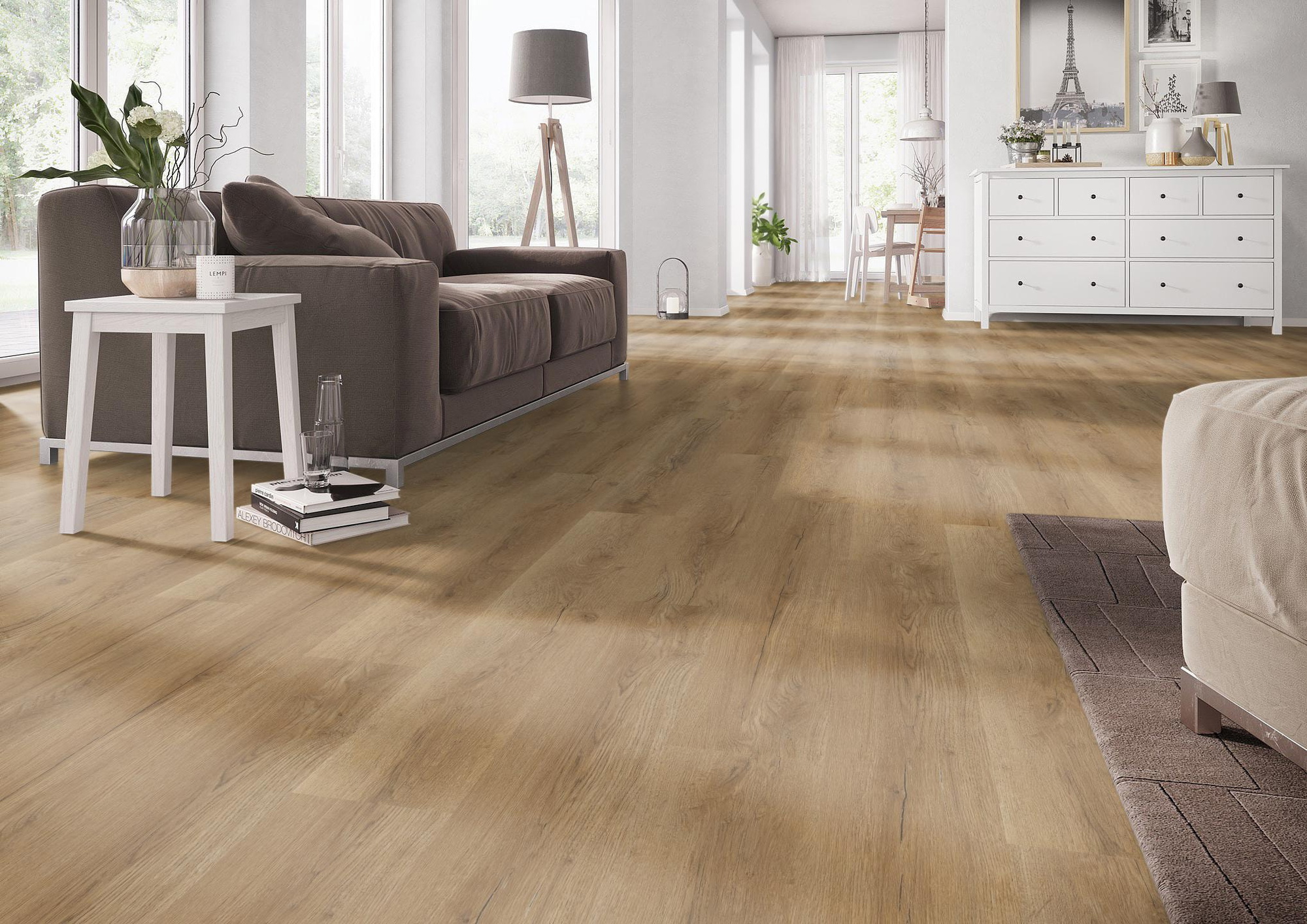 Milieubild Wohnzimmer mit Couch - nexflor Rigid Klick-Vinyl Artemis Click Collection Messene Oak Milieubild Wohnzimmer mit Couch - nexflor NXF-80055-002