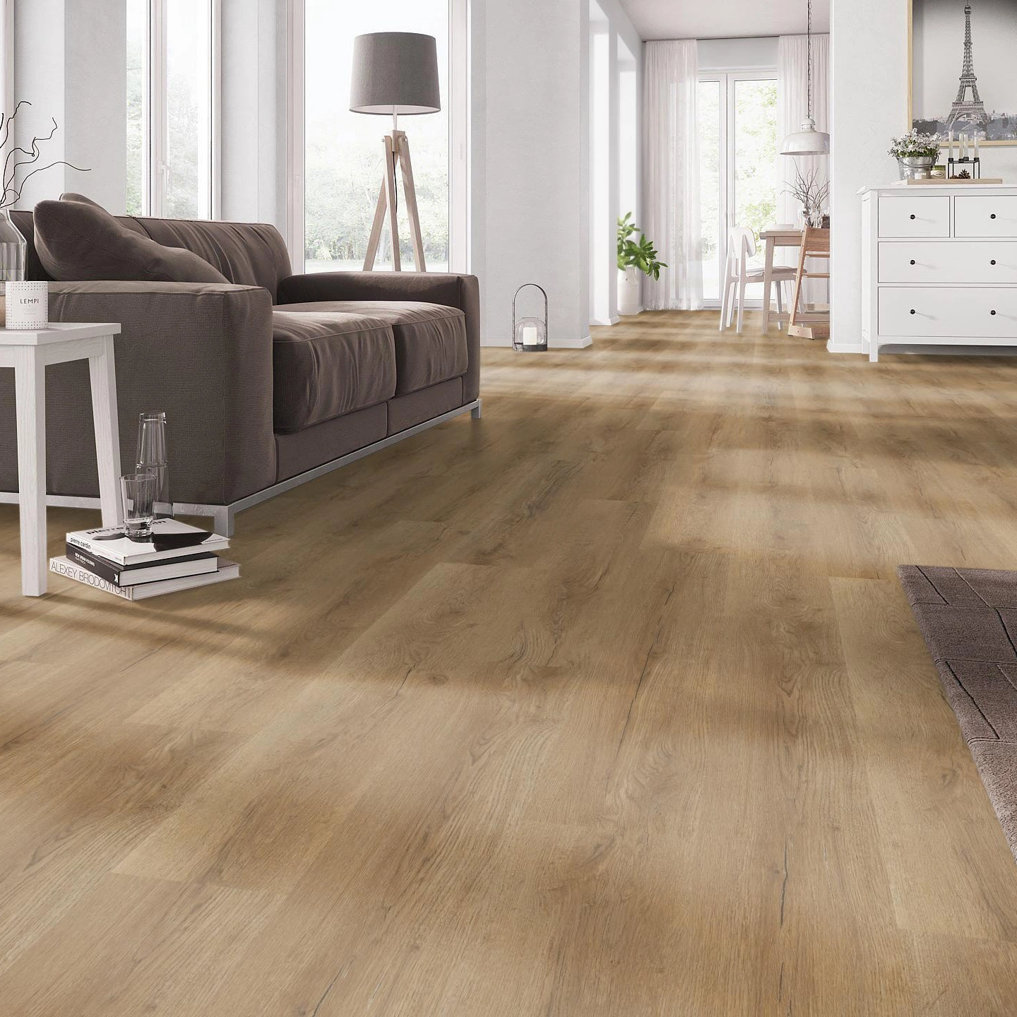 Milieubild Wohnzimmer mit Couch - nexflor Rigid Klick-Vinyl Artemis Click Collection Messene Oak Milieubild Wohnzimmer mit Couch - nexflor NXF-80055-002
