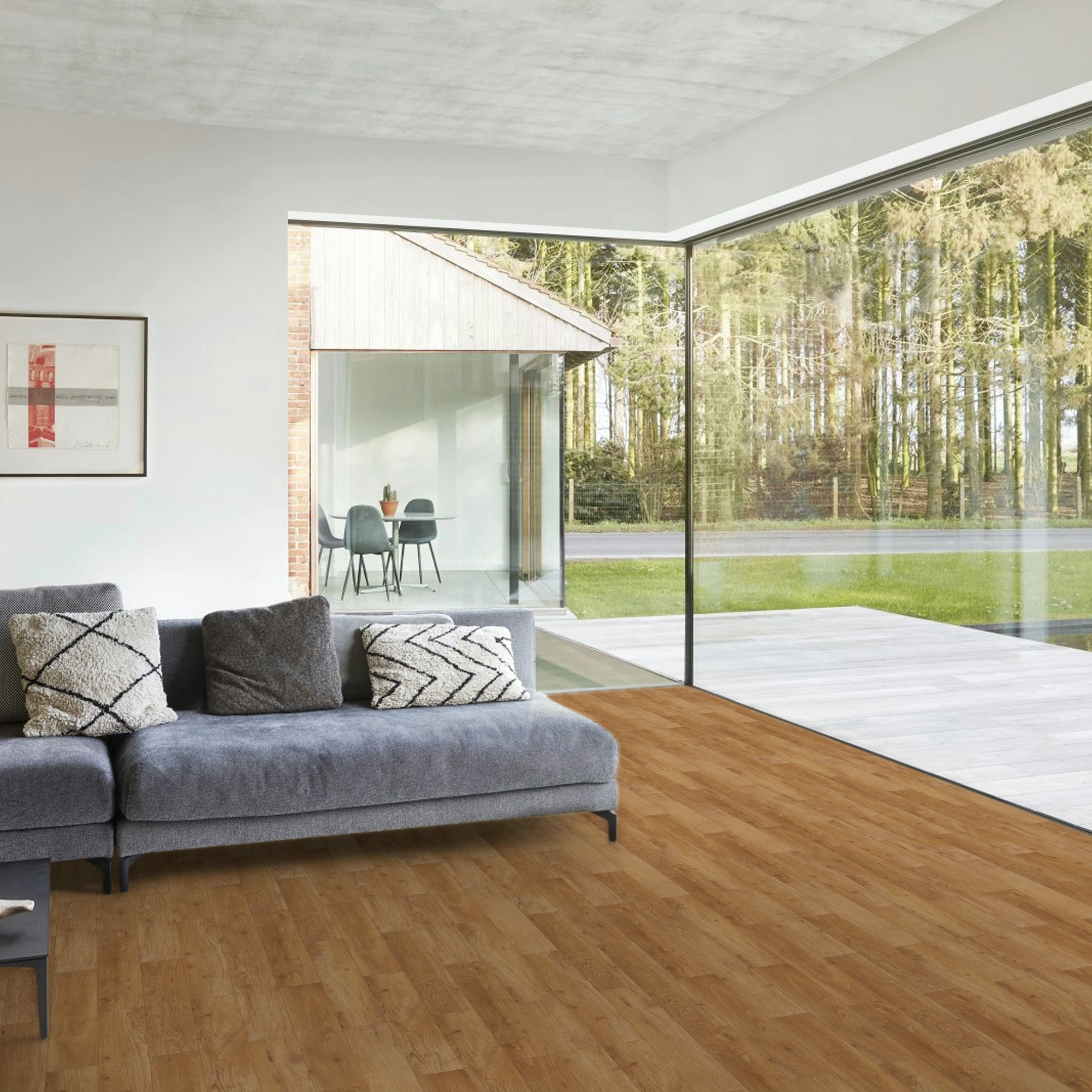 Milieubild Modernes Wohnzimmer mit Fensterfront - BerryAlloc Klebe-Vinyl Zenn Gluedown 55 Herringbone Caïro Milieubild Modernes Wohnzimmer mit Fensterfront - BerryAlloc 60002268
