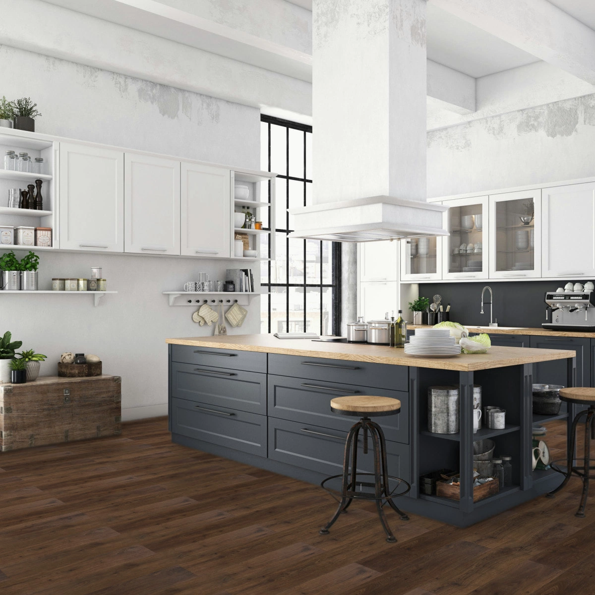 Milieubild Küche mit Küchenblock im englischen Stil - BerryAlloc Klebe-Vinyl Zenn Gluedown 30 Palermo Milieubild Küche mit Küchenblock im englischen Stil - BerryAlloc 60002221