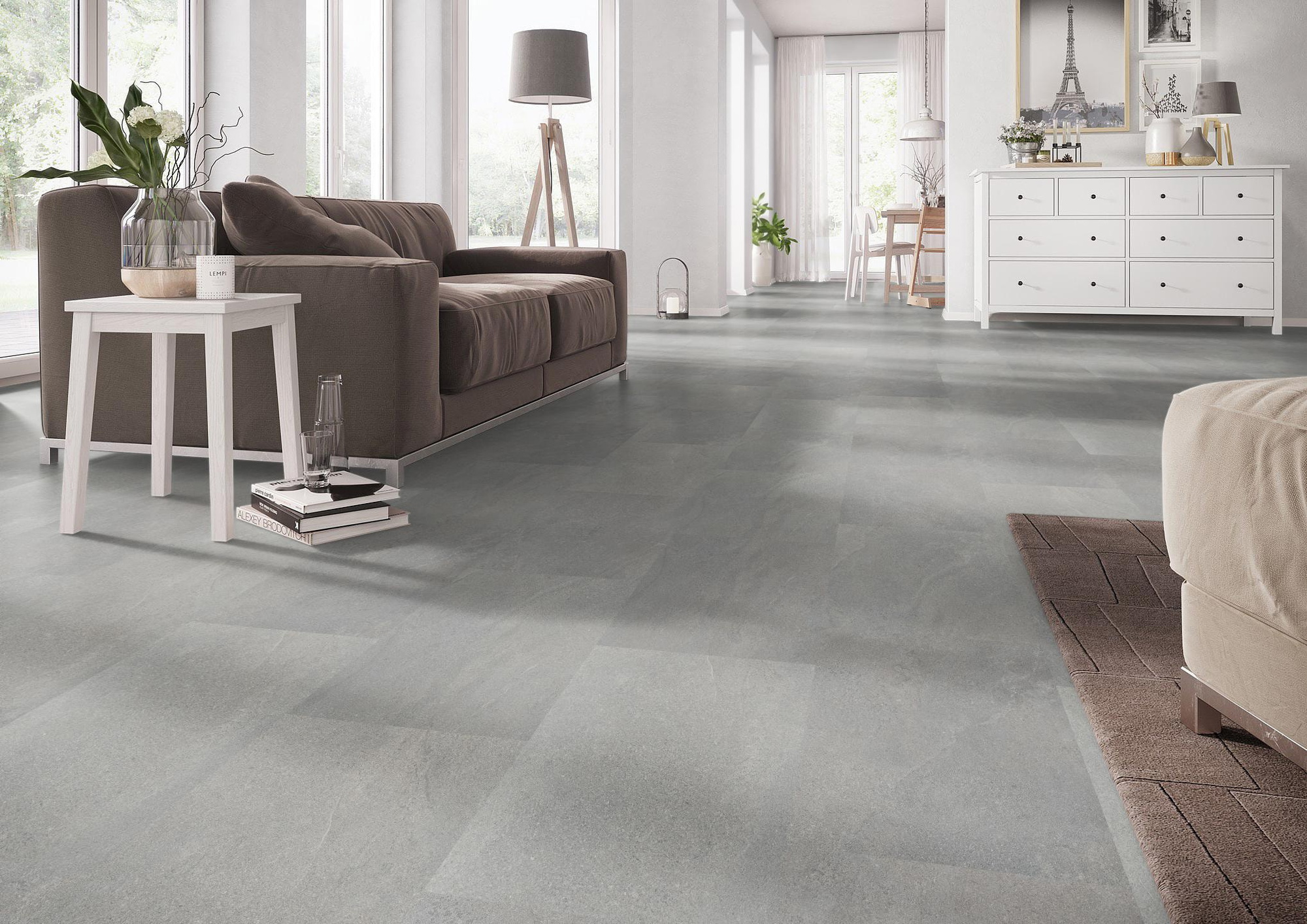 Milieubild Wohnzimmer mit Couch - nexflor Rigid Klick-Vinyl Oreios Click Collection Mykale Milieubild Wohnzimmer mit Couch - nexflor NXF-62030-002