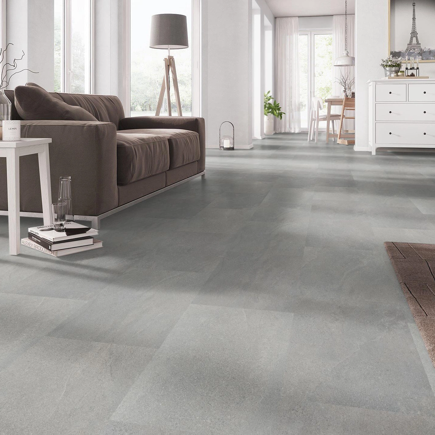 Milieubild Wohnzimmer mit Couch - nexflor Rigid Klick-Vinyl Oreios Click Collection Mykale Milieubild Wohnzimmer mit Couch - nexflor NXF-62030-002