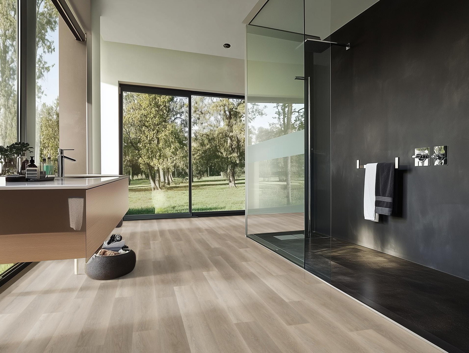 Milieubild Modernes Badezimmer mit bodentiefer Dusche - nexflor NXF-60030-016