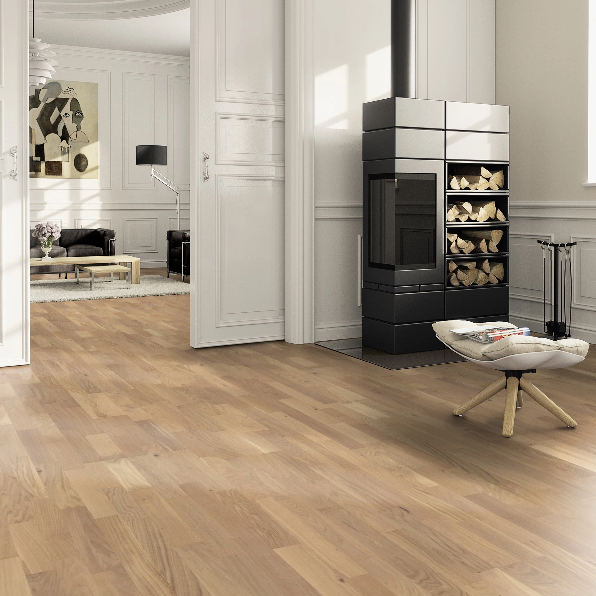 Milieubild Wohnzimmer im Landhaus-Stil mit Kamin - ter Hürne Parkett Tailored Collection Eiche Sauvignon Milieubild Wohnzimmer im Landhaus-Stil mit Kamin - ter Hürne 1101312504