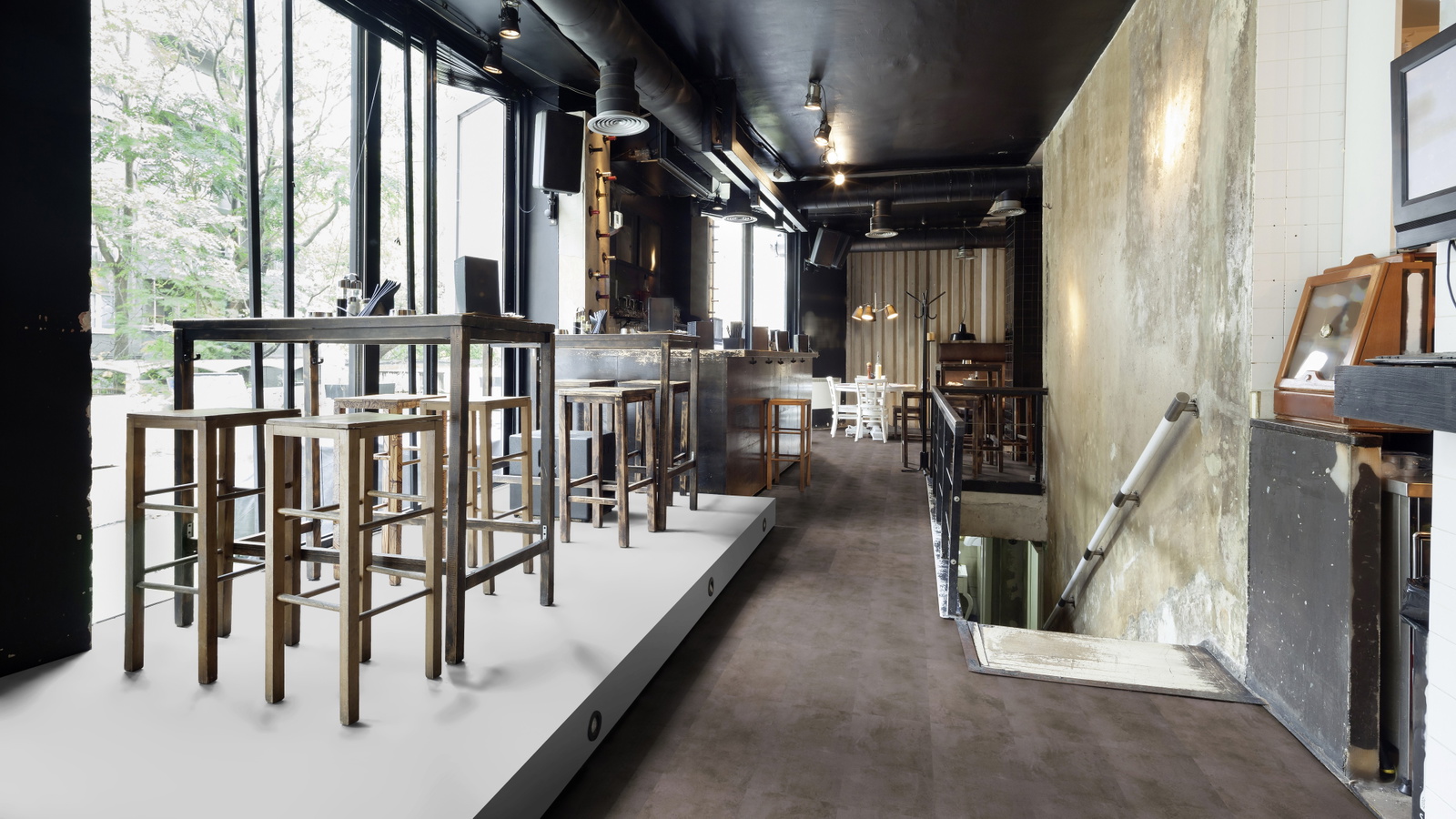 Milieubild Restaurant - Bar mit Tischen und Hockern - wineo PL319R