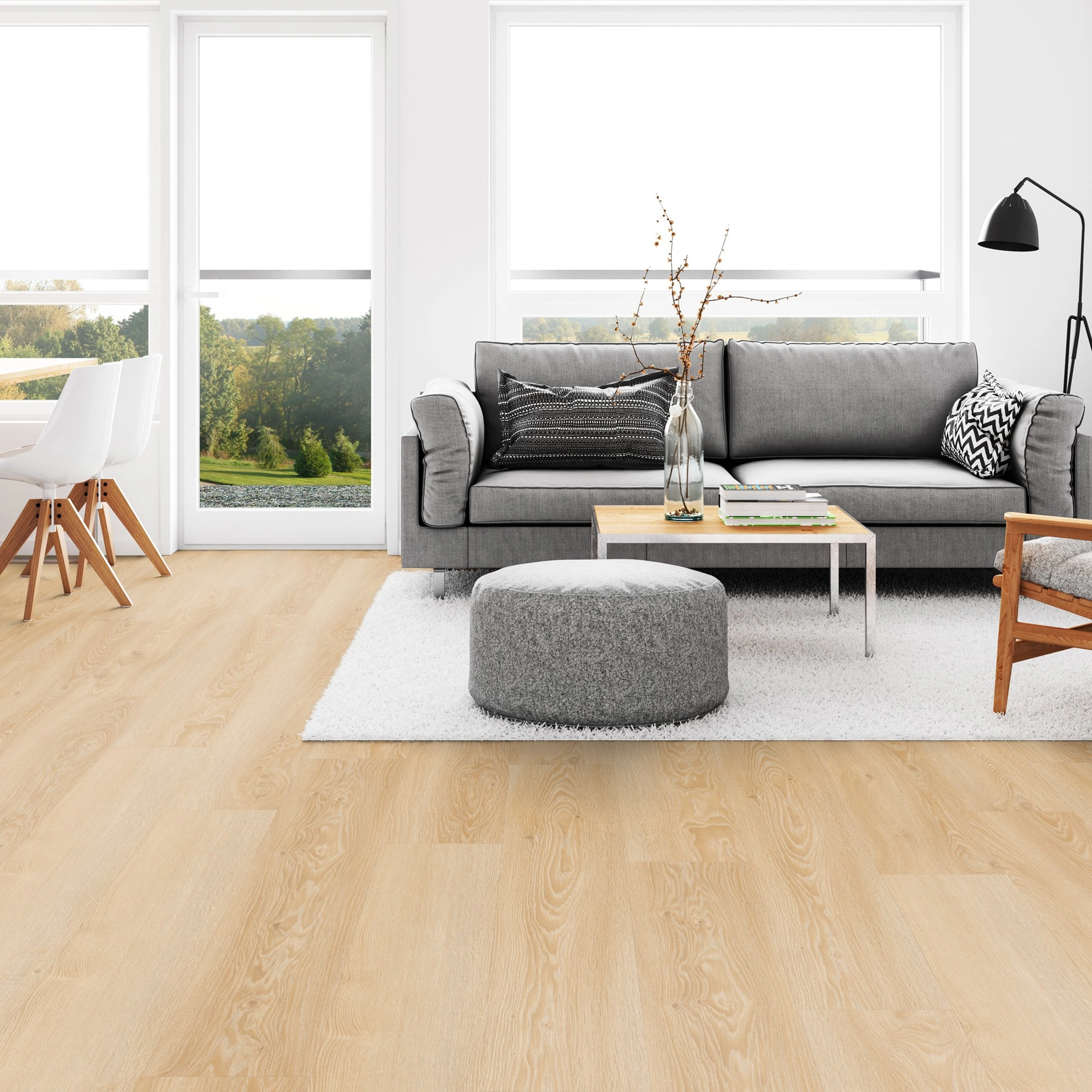 Milieubild Wohnzimmer mit Esszimmer - Tarkett Rigid Klick-Vinyl Essence Rigid 30 Cool Oak Classical Milieubild Wohnzimmer mit Esszimmer - Tarkett 260032001