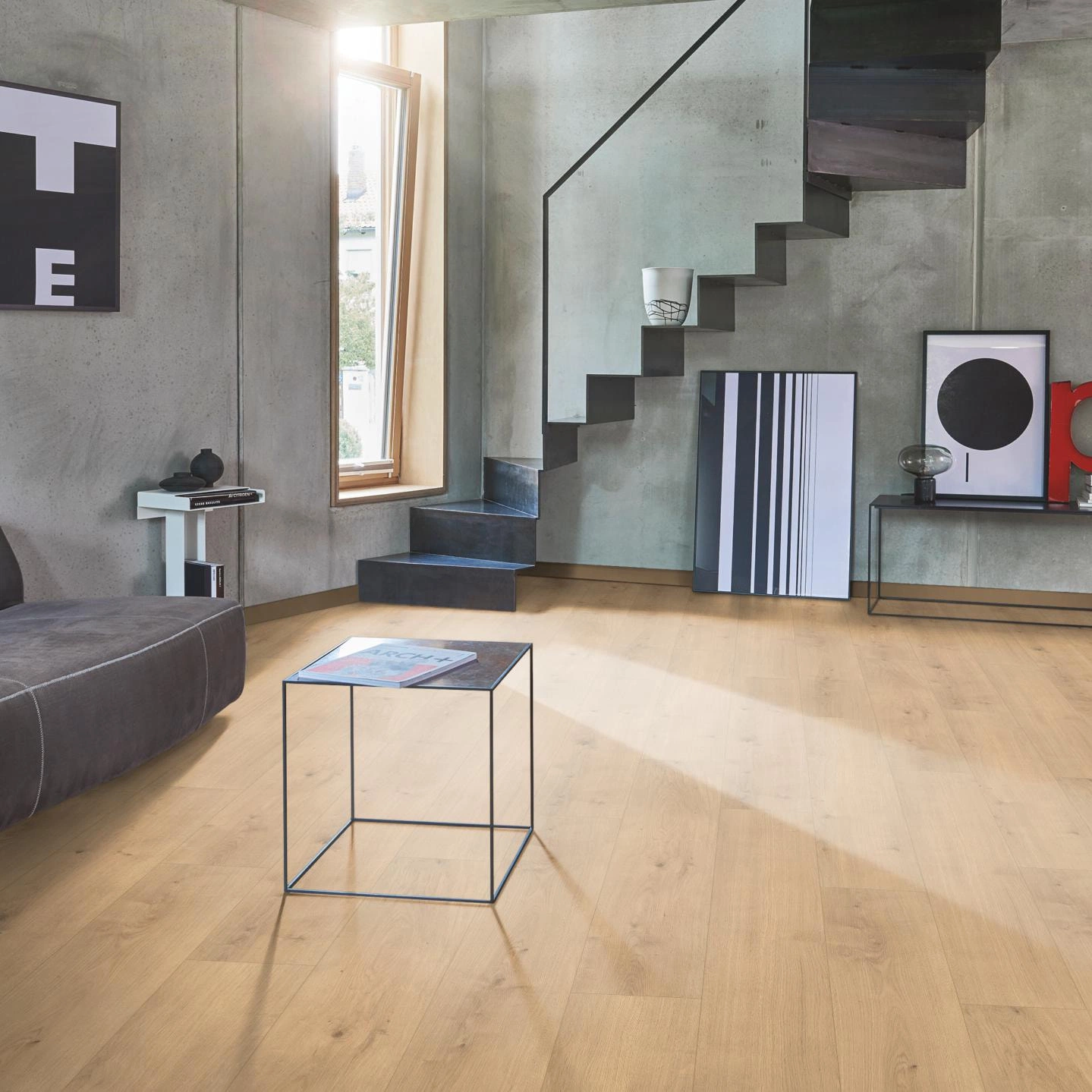 Milieubild Wohnzimmer im modernen Loft-Stil - Parador HDF Klick-Designboden Modular ONE Eiche Pure natur Milieubild Wohnzimmer im modernen Loft-Stil - Parador 1730766