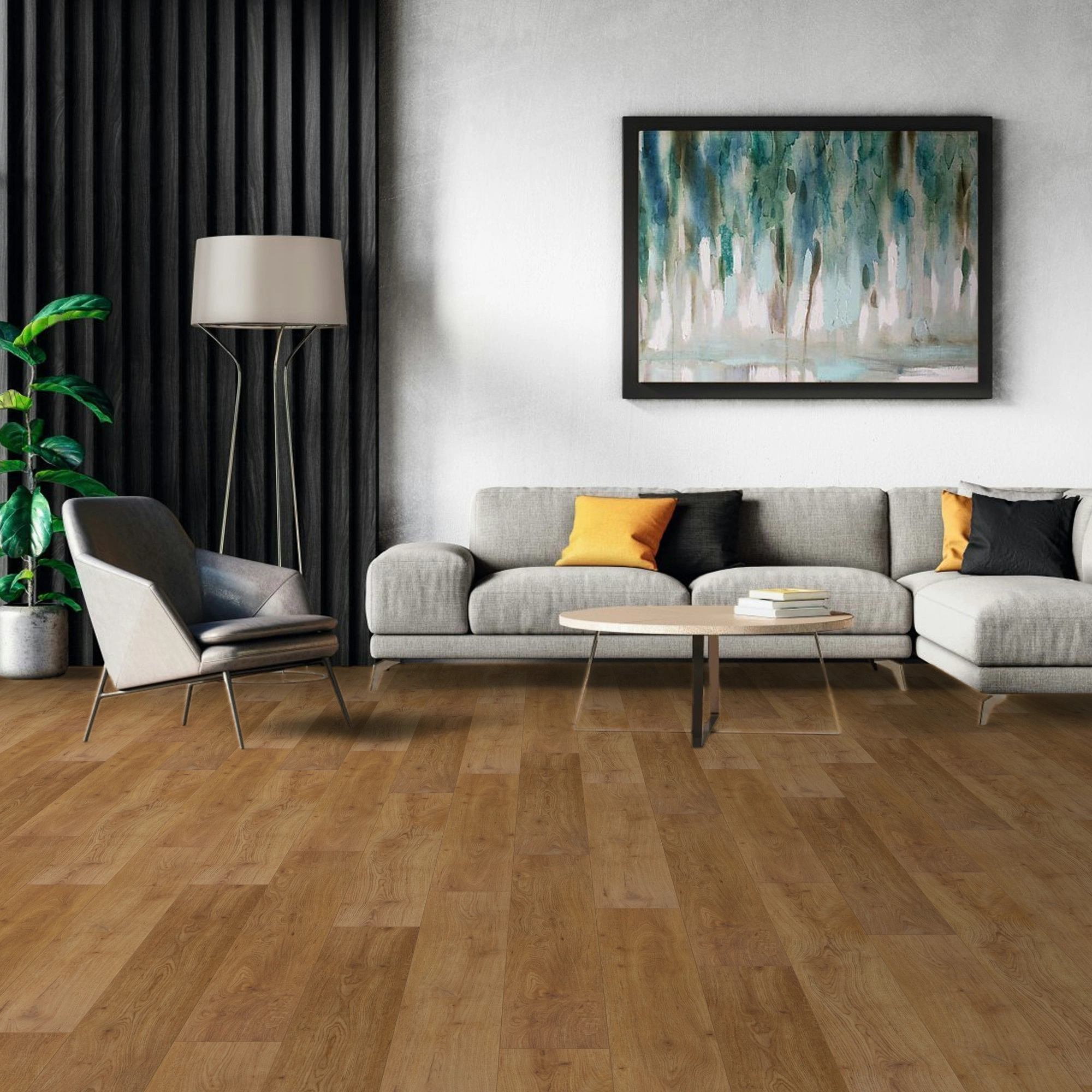 Milieubild Modernes Wohnzimmer mit Sessel und Sofa - BerryAlloc Klebe-Vinyl Zenn Gluedown 55 Caïro Milieubild Modernes Wohnzimmer mit Sessel und Sofa - BerryAlloc 60002256