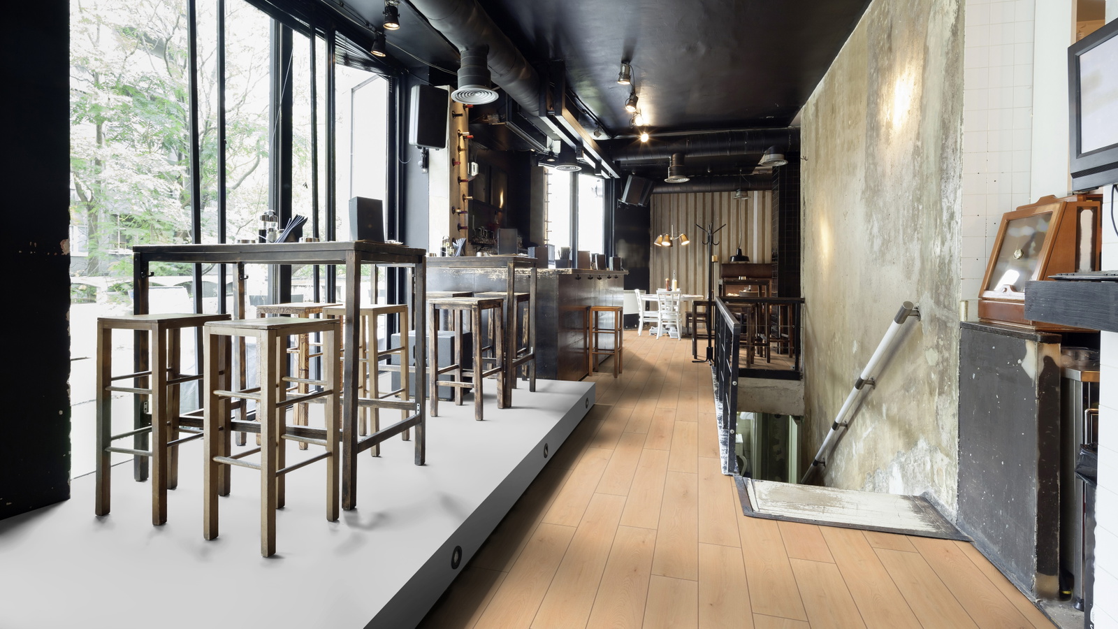 Milieubild Restaurant - Bar mit Tischen und Hockern - wineo PLC310R
