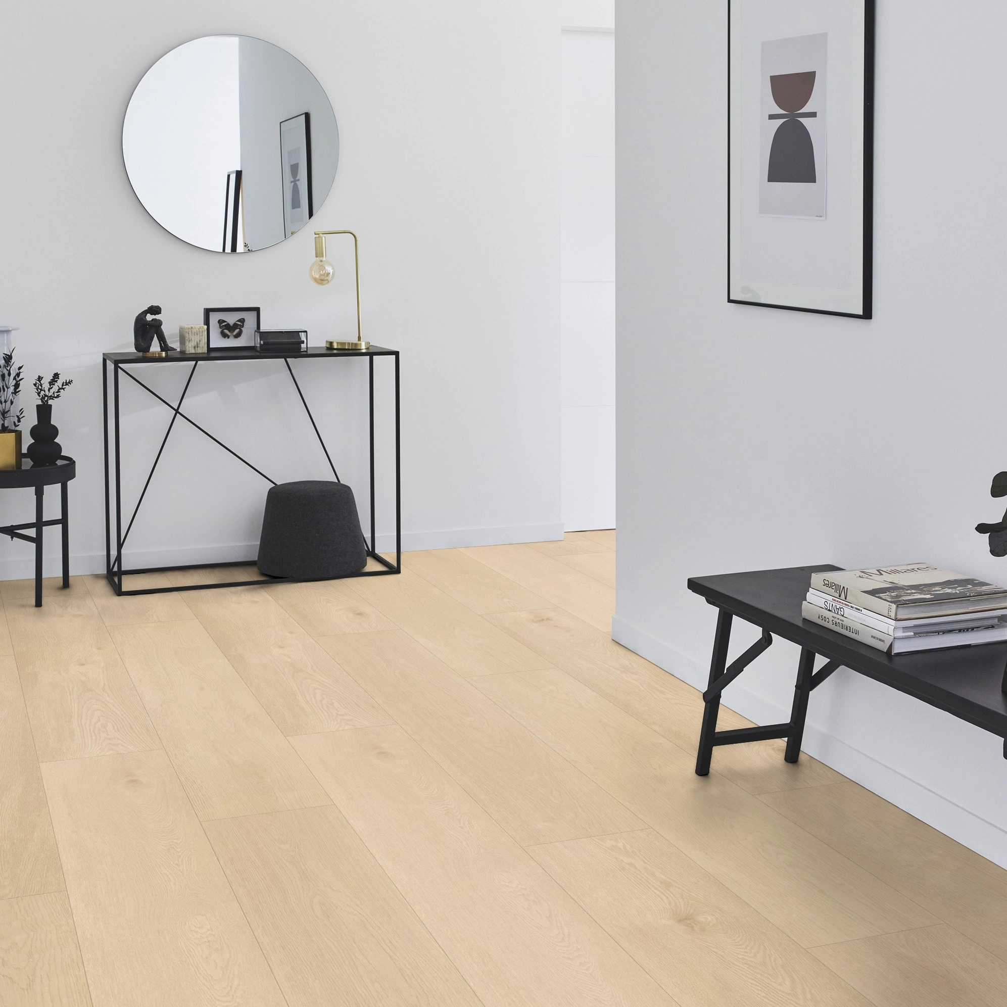 Milieubild Flur mit Sideboard und Spiegel - Tarkett Rigid Klick-Vinyl iD Click Ultimate 55 NATURALS Chatillon Oak Natural Milieubild Flur mit Sideboard und Spiegel - Tarkett 260023005