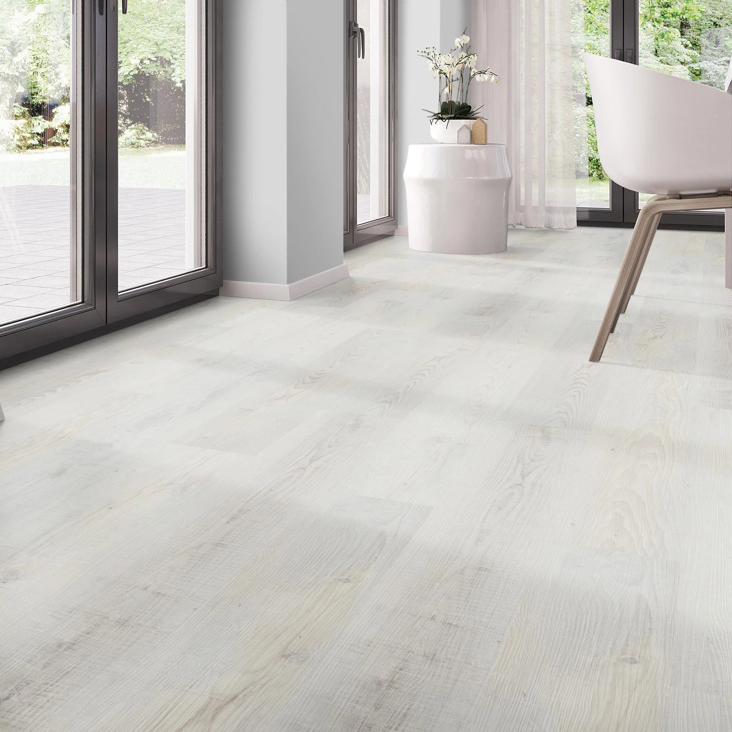 Milieubild Modernes Esszimmer - bodentiefe Perspektive - nexflor Rigid Klick-Vinyl Apollo Click Collection Pergamon Oak Milieubild Modernes Esszimmer - bodentiefe Perspektive - nexflor NXF-60030-008