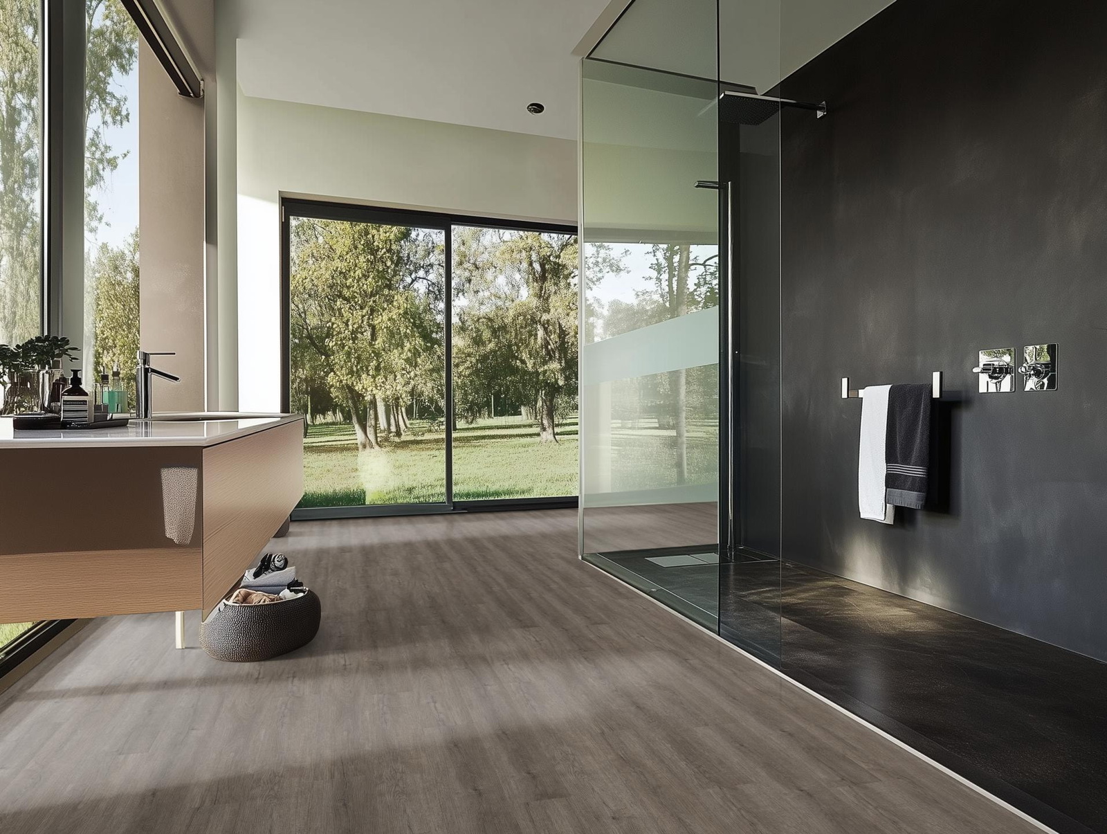 Milieubild Modernes Badezimmer mit bodentiefer Dusche - nexflor NXF-60030-006